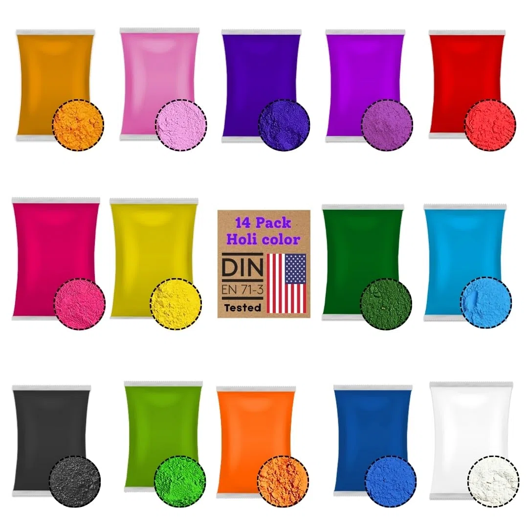 (mix 14_ 75gm) Holi-Gulal, polvere solubile in acqua, servizio fotografico naturale per festival, colori rangoli, polvere arcobaleno, set colorato, animali, baby shower, matrimoni, campi estivi