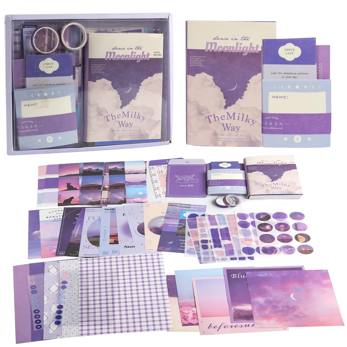 KINBOM scrapbooking kit completo, Viola Scrapbooking Kit Vintage con Cancelleria Diario Forniture per Scrapbooking Quaderno a Griglia A6 per Ragazze Fai Da Te Regalo (Chiaro di Luna)