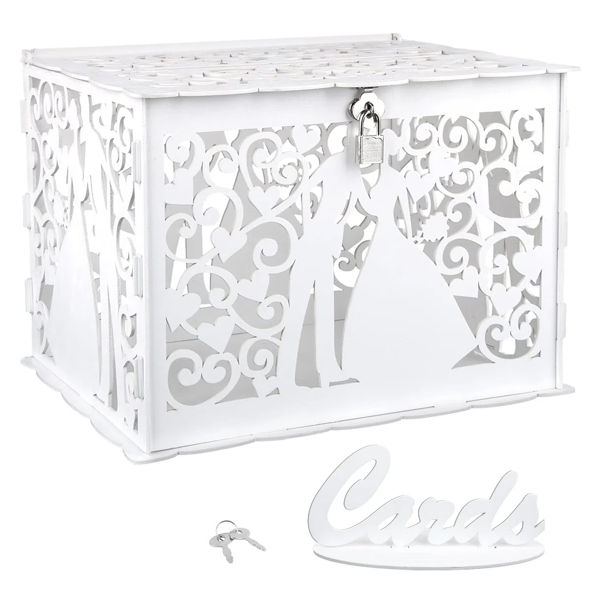 Scatola di Carte di Nozze in Legno Scatola per Cartoline di Nozze con Serratura per Regalo Matrimonio Compleanno Baby Shower Laurea Anniversario Ricevimento
