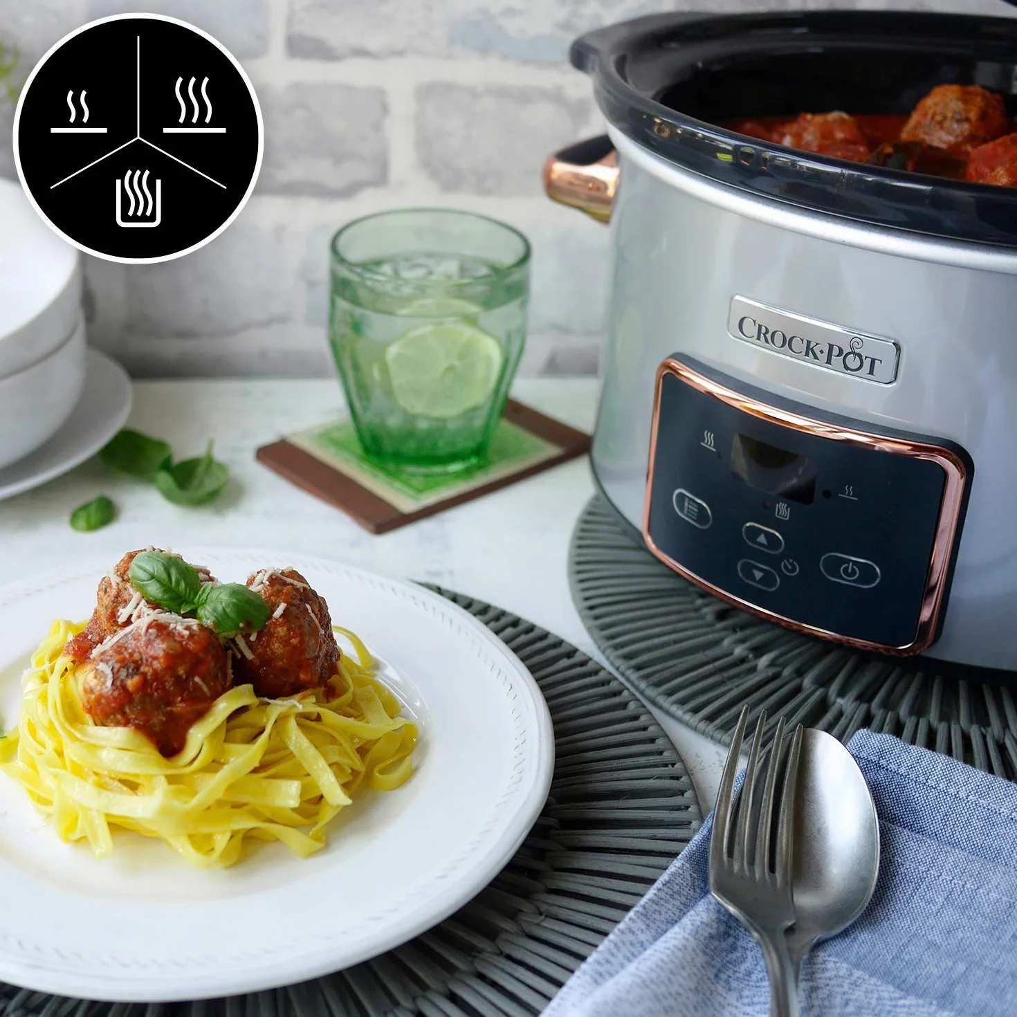 Crock-pot Pentola per Cottura Lenta, Slow Cooker, 3.5l, fino a 4 Persone, Coperchio a Cerniera, Timer digitale Countdown, 2 Impostazioni e Funzione Warm automatica, 200W, Ceramica, Argento