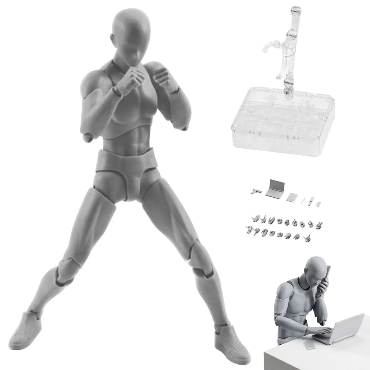 Mini Action Figure Gesti mobili Modello leggero in PVC Supporti per bambole Body-Chan Set con supporto piedistallo per schizzi, pittura, disegno maschile, decorazioni natalizie