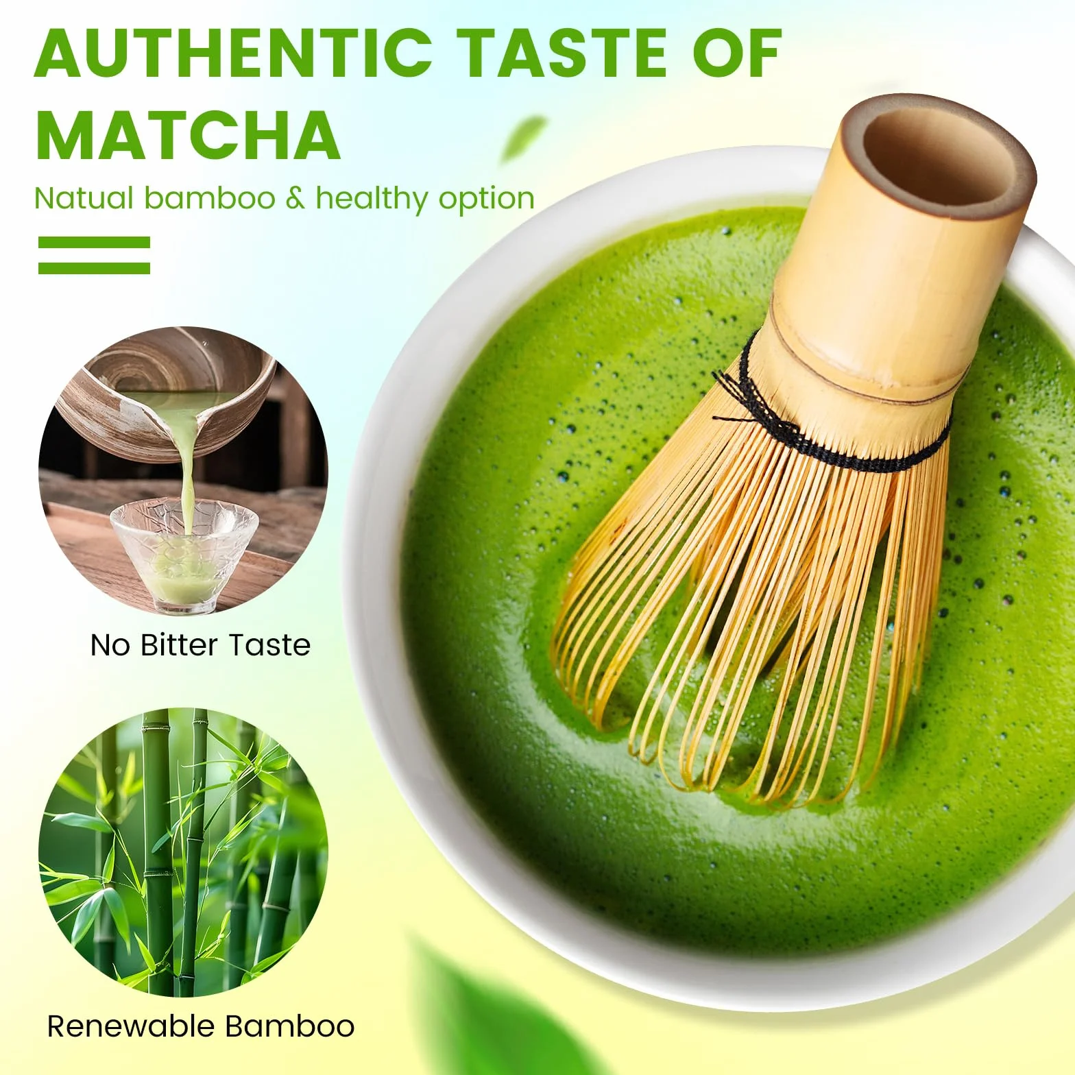 Kit da Cerimonia giapponese Matcha 4 Pezzi, Frusta Matcha Verde in Resinoso, Cucchiaio in Bambù, Paletta in Bambù, Porta Frullino, Matcha Set per la bevanda