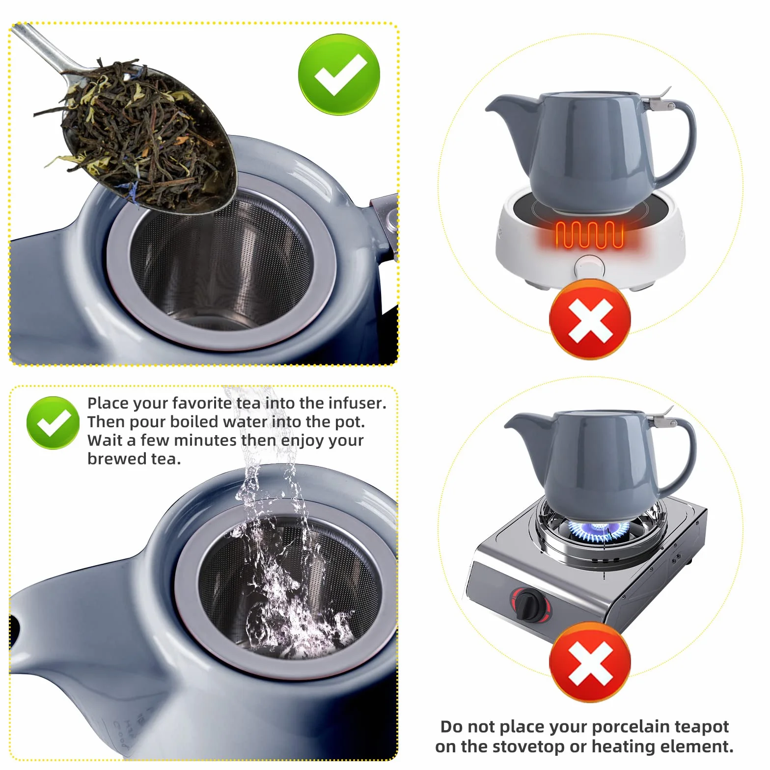 VIVILINEN Teiera con Infusore Rimovibile e Coperchio in Metallo da 550ml, Teiera in Ceramica per Tè in Foglia e Tè Sfuso