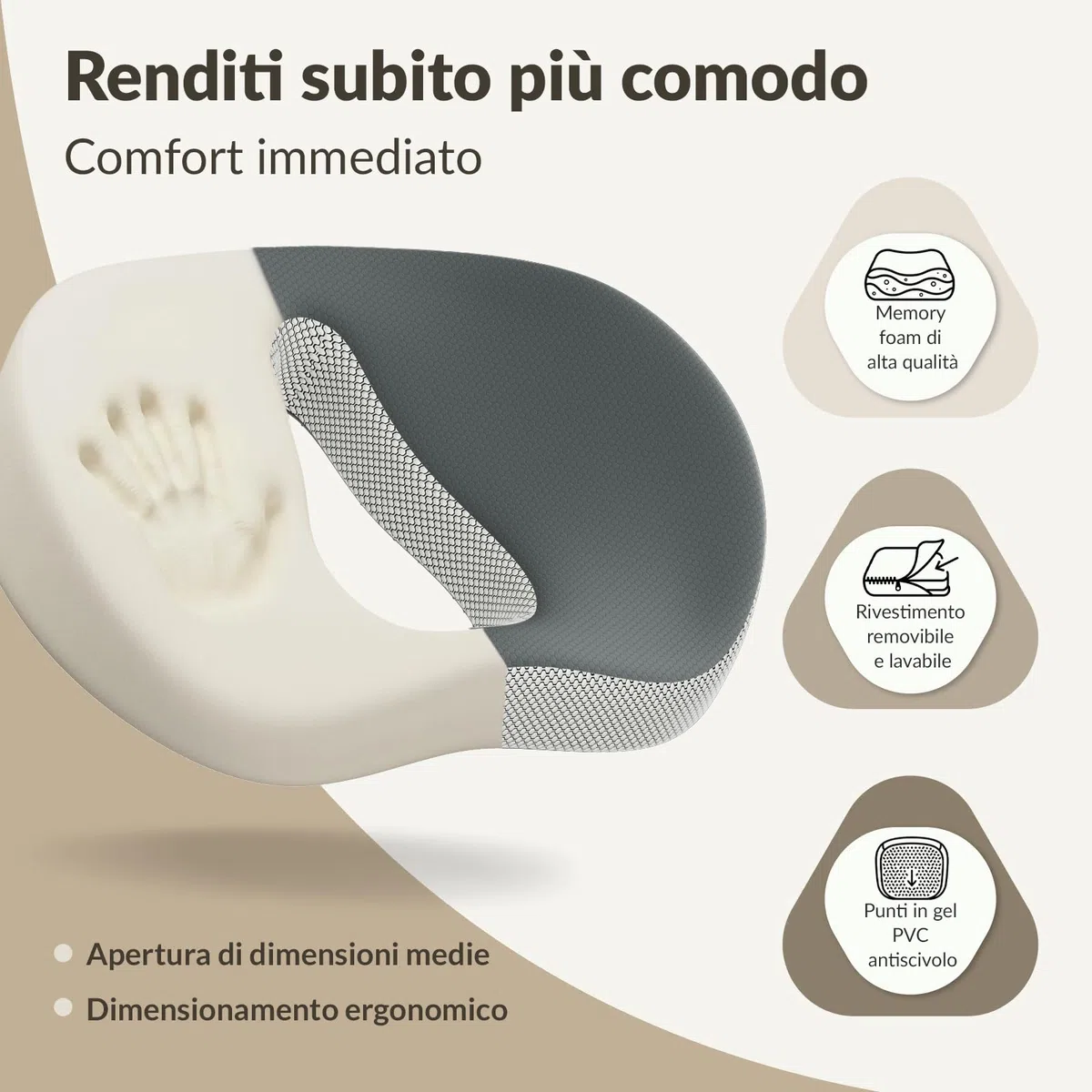 COSYLAND Cuscino Sedia Ufficio in Memory Foam - Cuscino per Sedia da Ufficio Antiscivolo, Cuscino di Supporto per Coccige e Schiena, Fodera Lavabile, per Ufficio, Auto, Sedia da Gaming(Grigio