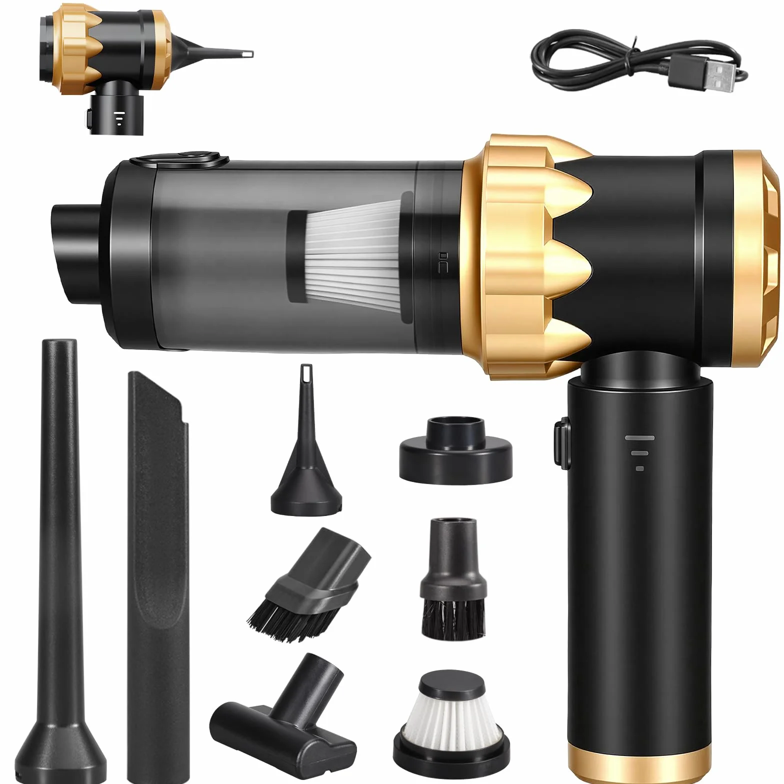 Aspirapolvere Auto Senza Fili Vacuum Cleaner, Aspirabriciole Portatile, Mini Aspirapolvere 4 in 1 26000PA, Aspira Briciole Potente Ideale per la Pulizia dell'auto e Della Casa, Nero