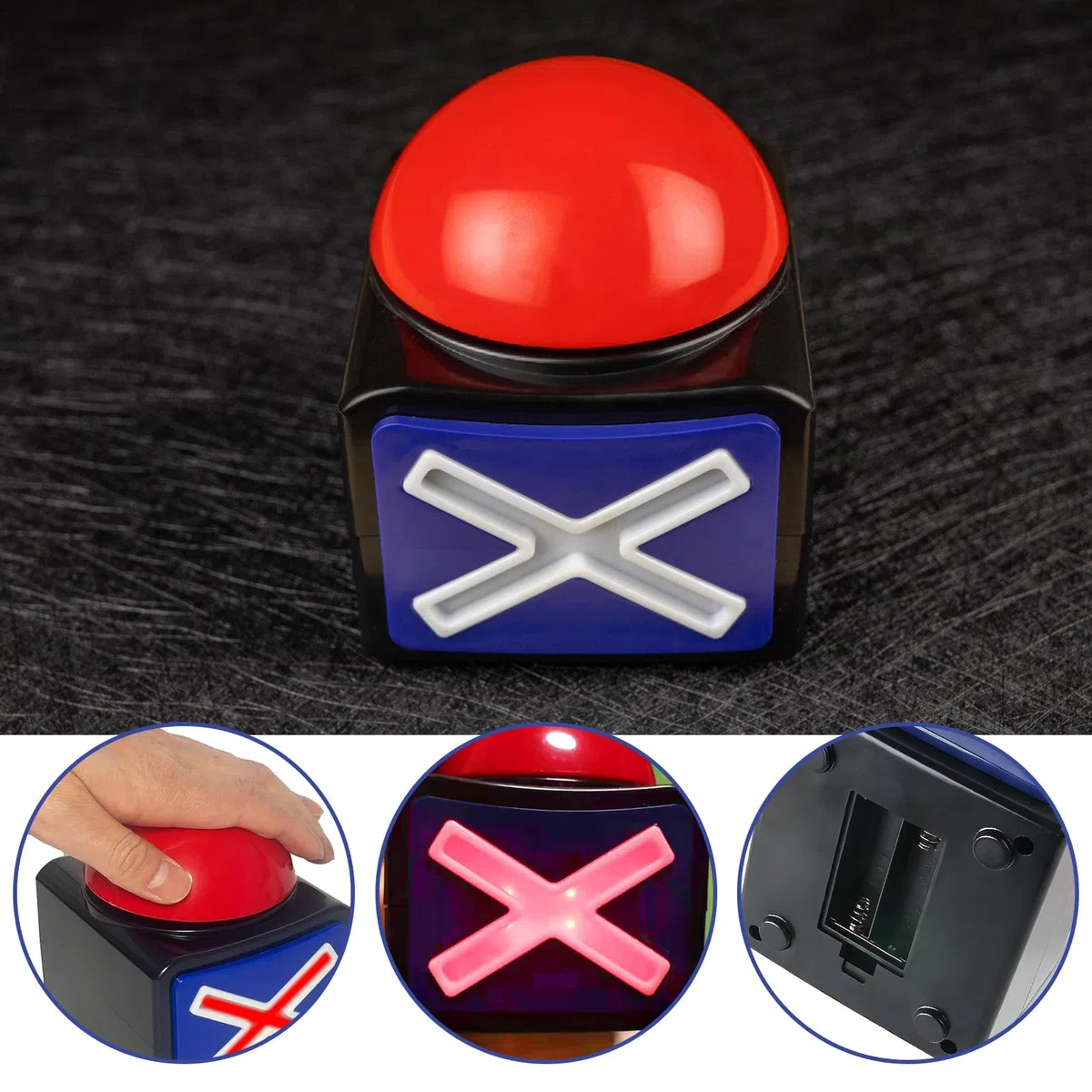 2 pezzi Buzzer con suono e luce, buzzer con luce e suono, suono di allarme, quizbuzzer in plastica, accessorio per feste a quiz, serate di gioco, quiz, giochi per feste, quiz per famiglia, rosso/nero