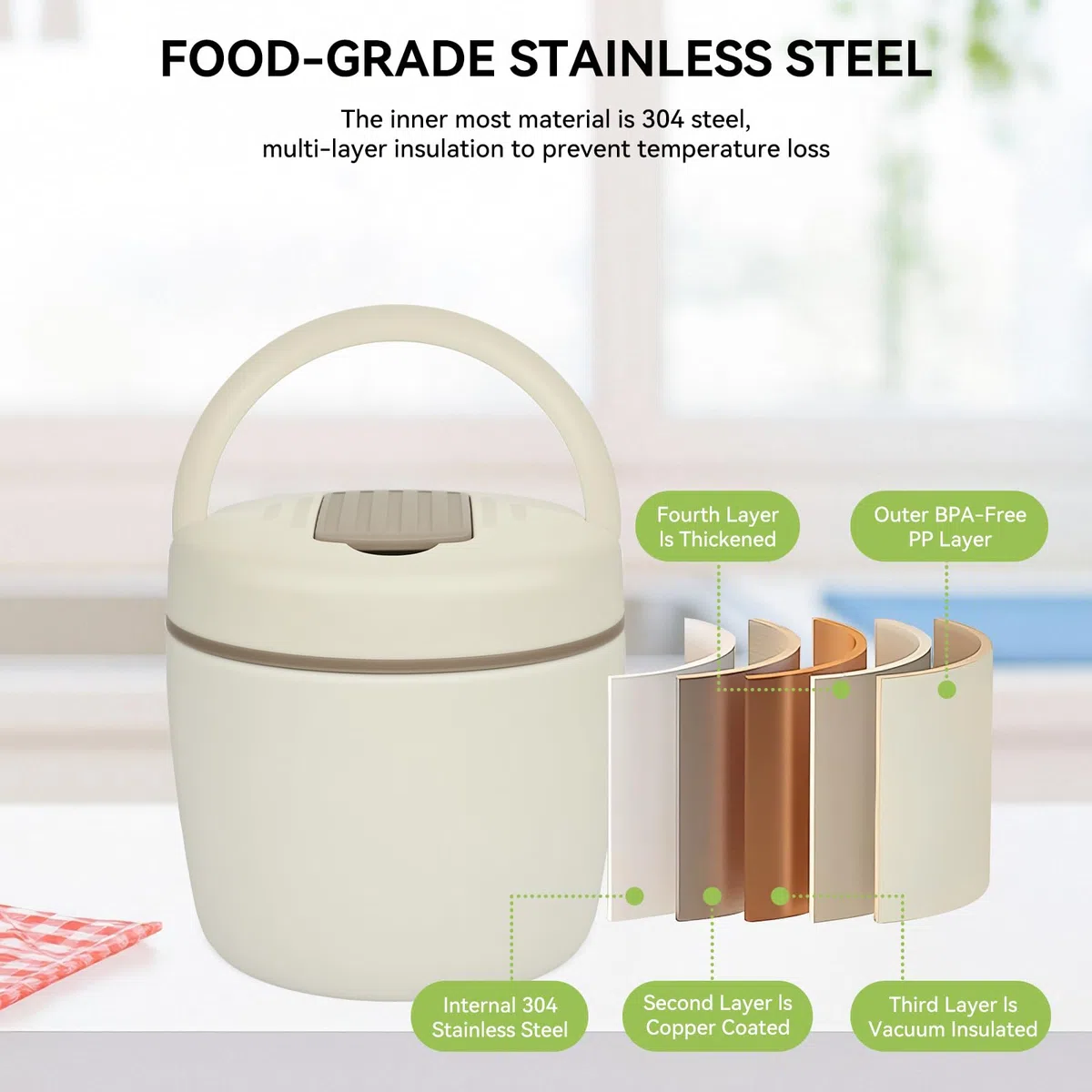 OTraki Thermos per Alimenti Caldi, Contenitore Termico per Alimenti Caldi, Lunch Box Termico con Cucchiaio Pieghevole, Porta Pranzo Termico per Bambini e Adulti, Ideale per Zuppe e Porridge