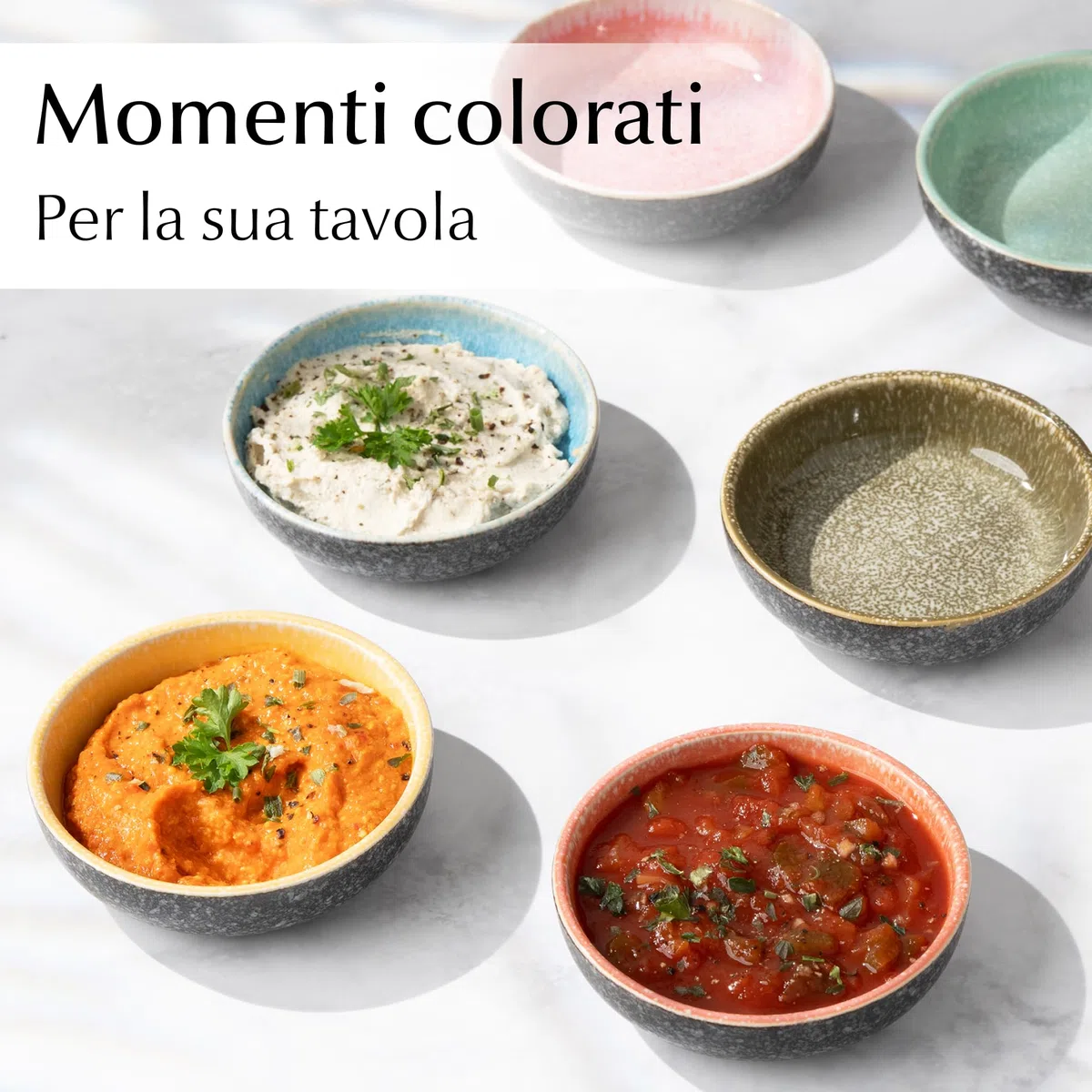 MIAMIO - Set di 6 Mini Ciotole per Dip (90 ml) / Ciotole da Contorno, per Salsa di Soia, Ciotola per Dip, Piccole Ciotole per Snack - Collezione Las Palmitas
