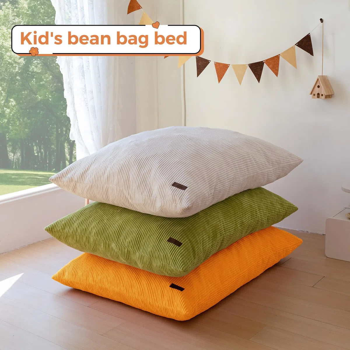 MAXYOYO Pouf da Salotto, Copertura Rimovibile in Velluto Costoluto, Pouf Letto con Imbottitura in Schiuma Morbida, Sacco Puff per Bambini Stabile Senza Struttura, Divano da Salotto