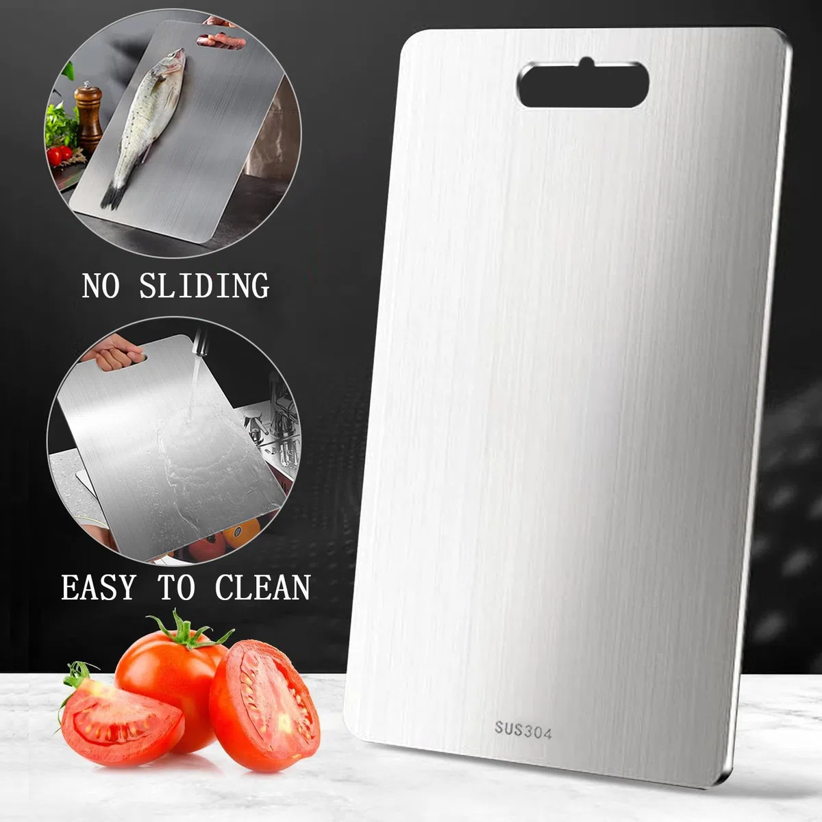 3 Pezzi Tagliere Acciaio Inox, Tagliere in Titanio per Cucina, Doppio Lato Igienico e Resistente, Ideale per Carne, Frutta e Verdura in Cucina