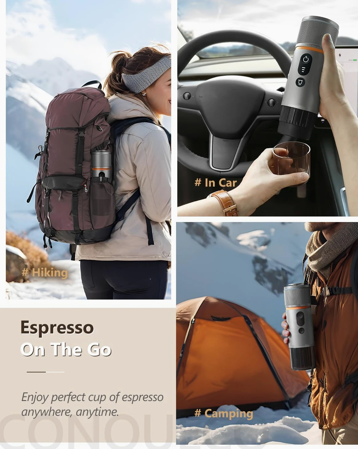 CONQUECO Macchina da Caffè Espresso Portatile - Caffettiera Elettrica da Viaggio con Batteria - per 12V Auto e Camion e Campeggio - Compatibile con la Capsula Nespresso e la Capsula L'or