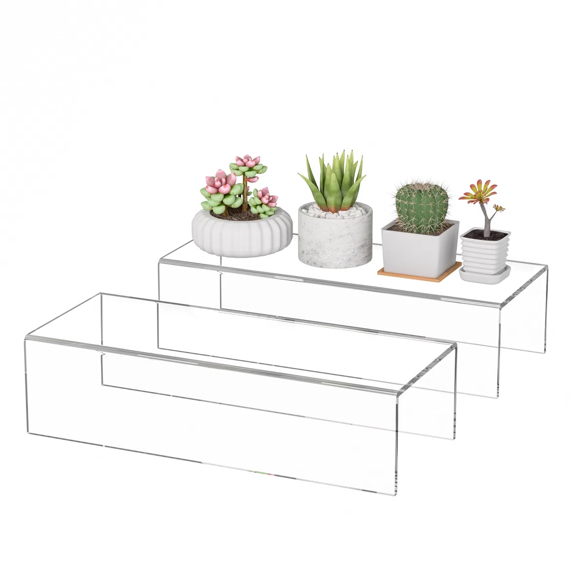 Sezanrpt Rialzo per mensole in acrilico, 30 x 12,9 x 3 cm, confezione da 2, vassoio rettangolare in acrilico per figure Funko Pop, borse, 30,5 x 12,9 x 7,6 cm