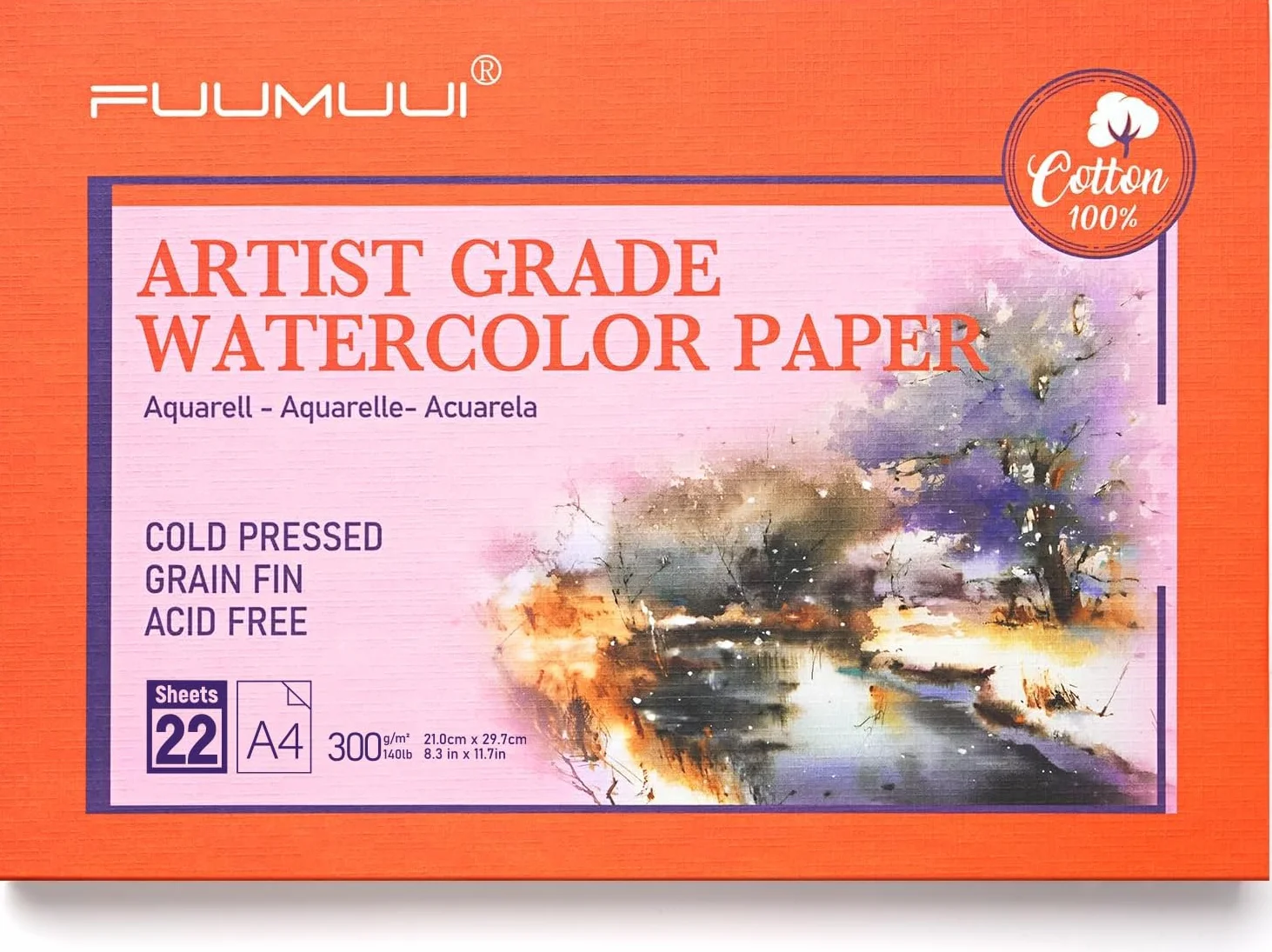 Carta Acquerello Cotone A4-22 Fogli Acquerello, Priva di Acidi, 300gr, 100% Cotone, Pressato a Freddo, Album Da Disegno Professionale | Ideale Per Pittura E Disegno Con Acquarello, Watercolor Paper