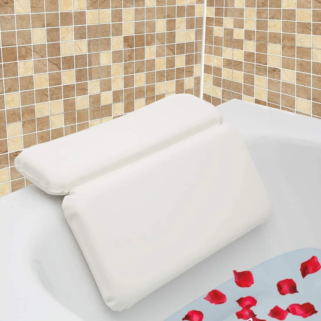Cuscino da Bagno, Cuscino da Bagno con 7 Antiscivolo Ventose, 2 Panel Design per Testa, Collo, Schiena e Spalle, Ideale per Vasca da Bagno, Spa e Idromassaggio (14.5" x 11")