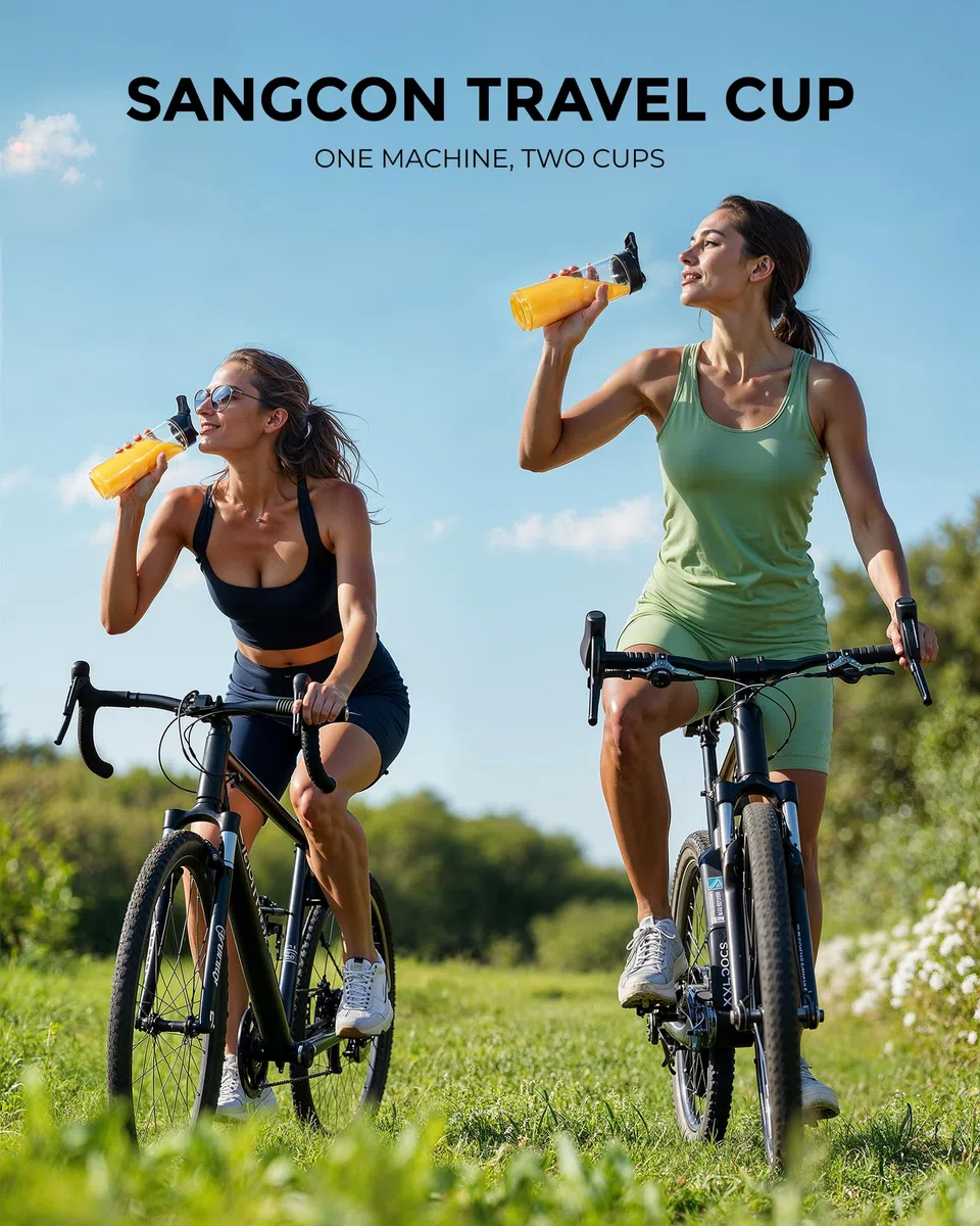 Sangcon Mixer Smoothie Maker, frullatore sportivo elettrico portatile per frullati e frullati con 2 bottiglie in Tritan To Go da 600 ml senza BPA 2 tappi per bere coltello a 4 lame, pulsante a impulsi
