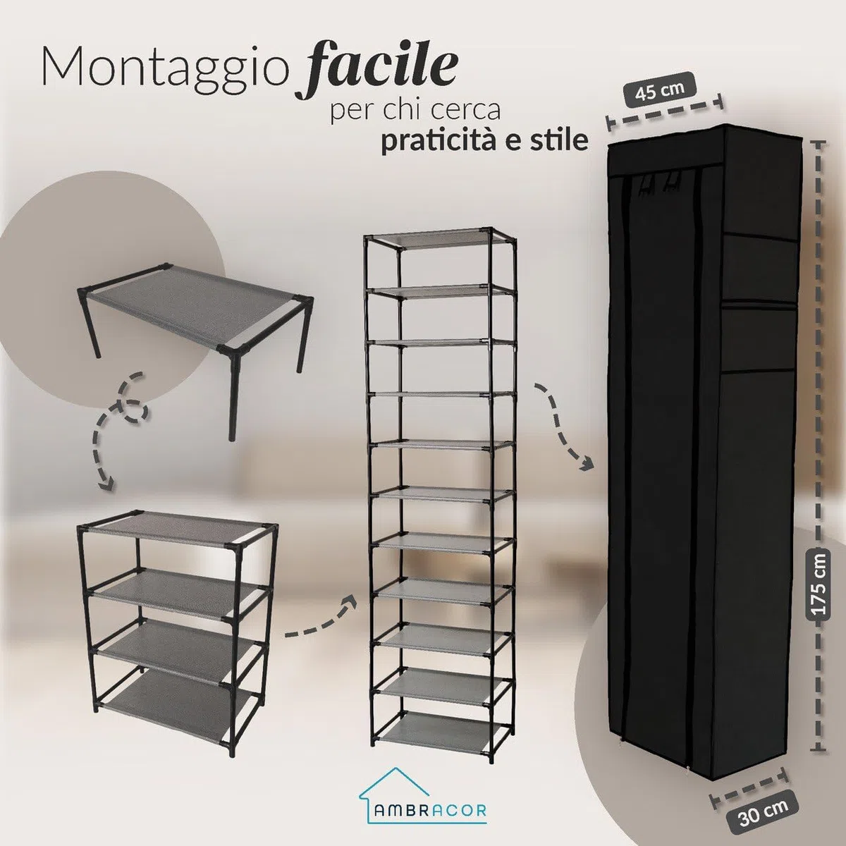 Scarpiera Slim 45x175x30cm in Tessuto Impermeabile a 11 Ripiani - Mobile Portascarpe da Esterno o Interno