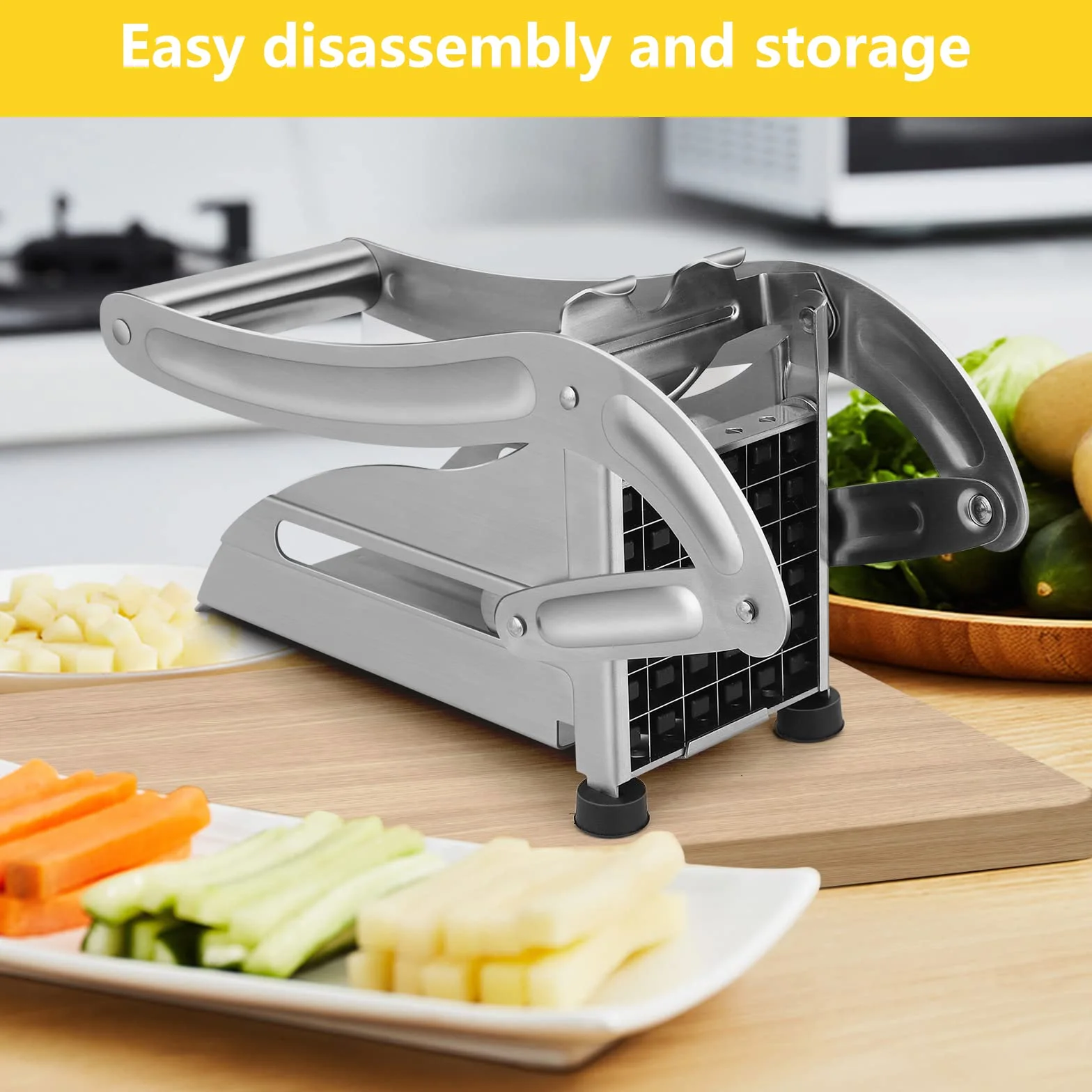 Tagliapatate Professionale Acciaio Inox Taglia Patate Fritte con 2 Lame Intercambiabili Sminuzzapatate Cippatrice per Cipolla Carota Frutta Patata Cetrioli