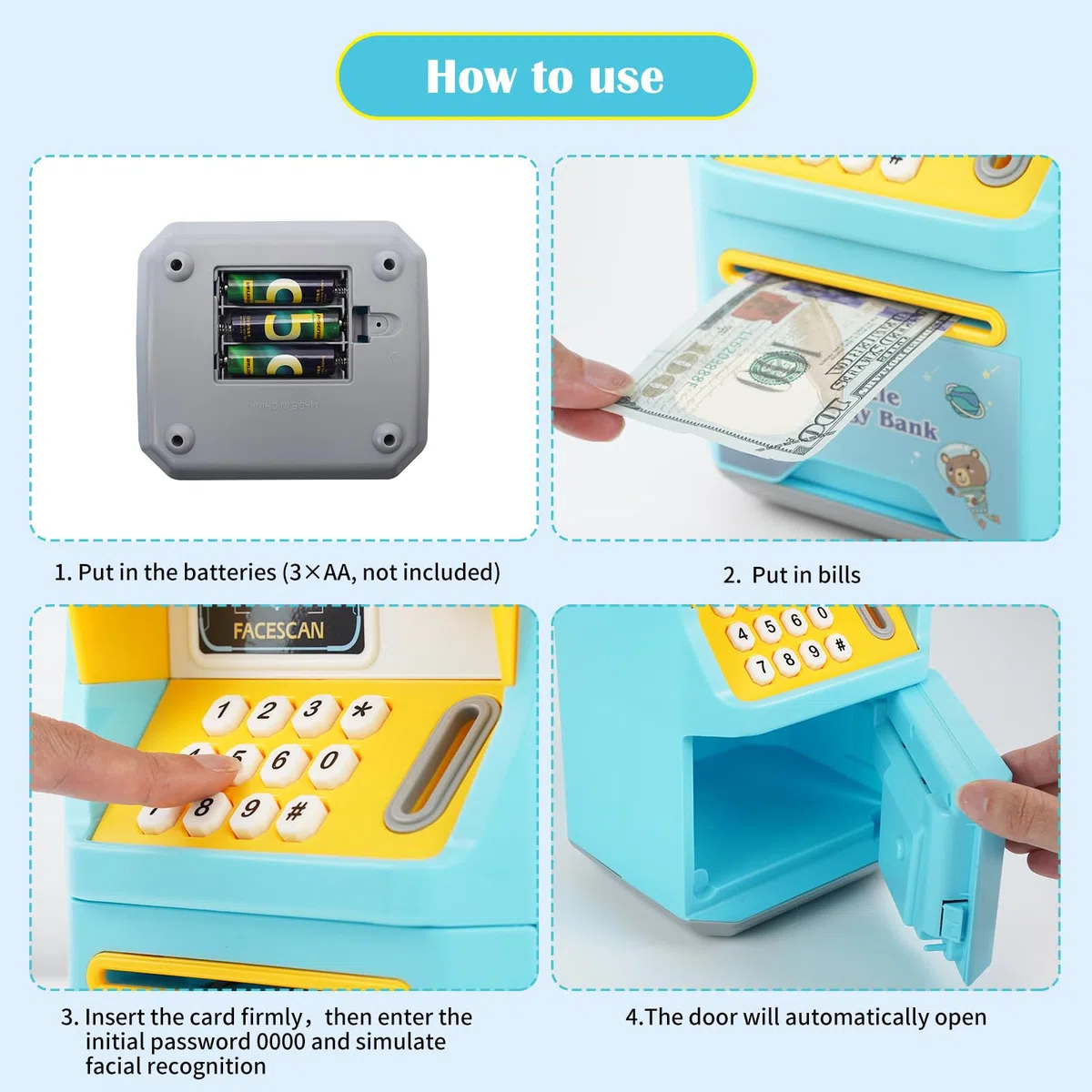 Salvadanaio elettronico per bambini, salvadanaio a forma di maialino, cassaforte per bambini, salvadanaio ATM con password, scatola per risparmiare denaro con inserimento automatico di