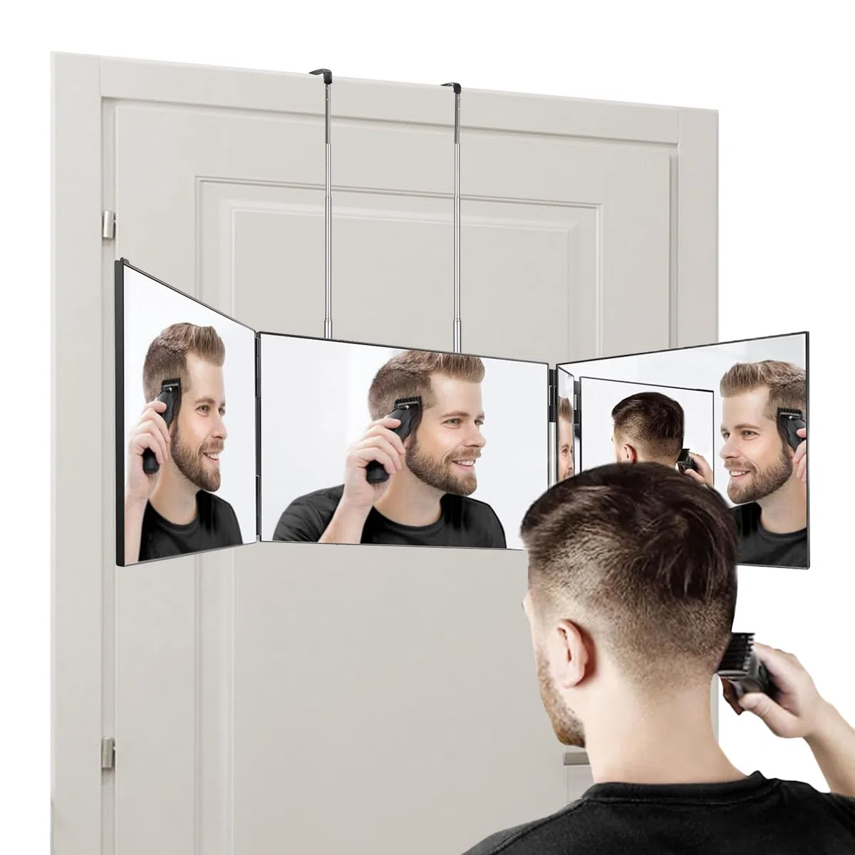 Specchio Da Taglio A 360 Gradi - Altezza Regolabile Con Ganci - Pieghevole A 3 Lati, Da Barbiere e Parrucchiere Per Uomo, Per Tagliare Capelli e Barba