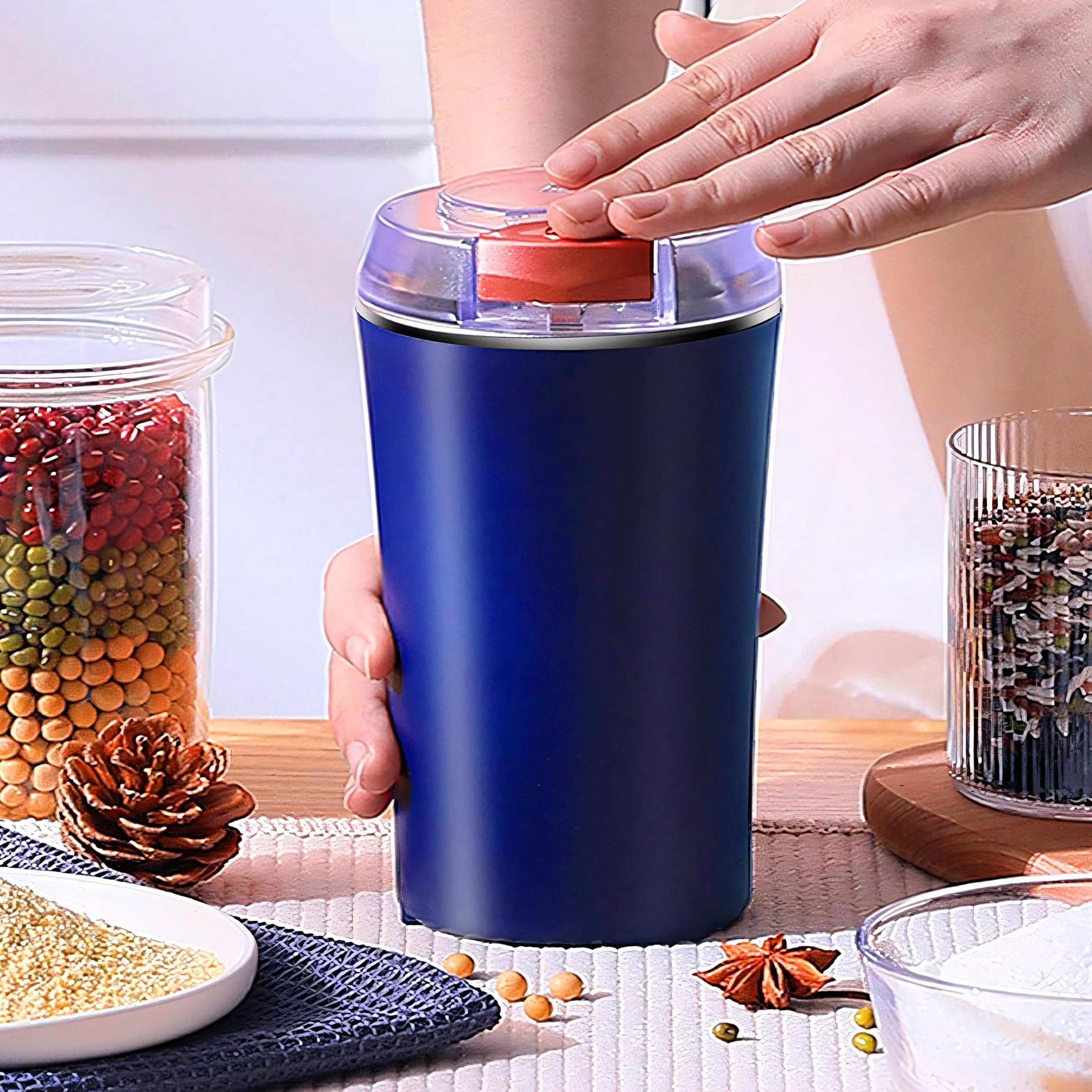 Retoo Macinacaffè elettrico con coltello a percussione in acciaio inox, macina in ceramica, macinatura grossolana regolabile
