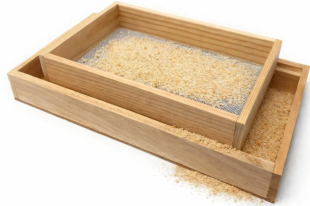 Setaccio con cassetto in Legno - Setaccio per Farina - Setaccio a Maglia Fine - Adatto per Setacciare Farina Cereali Zucchero Polenta