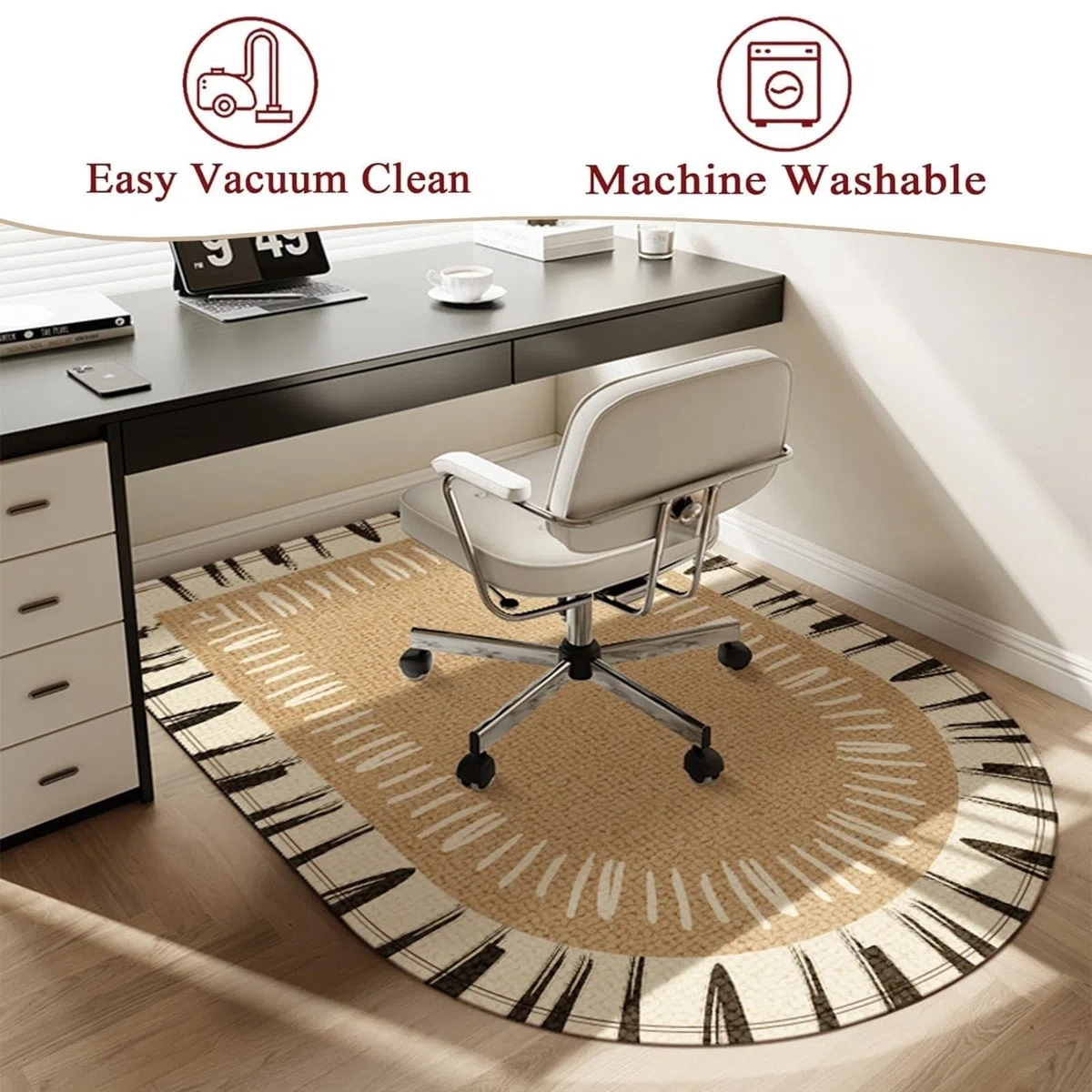 Odot Tappeto Sedia Ufficio Gaming Studio Classico Tappeto Salvapavimento Antiscivolo Protettore del Pavimento Tappetino per Sedia da Ufficio con Ruote per Parquet Piastrelle (Texture Lino,120x160cm)