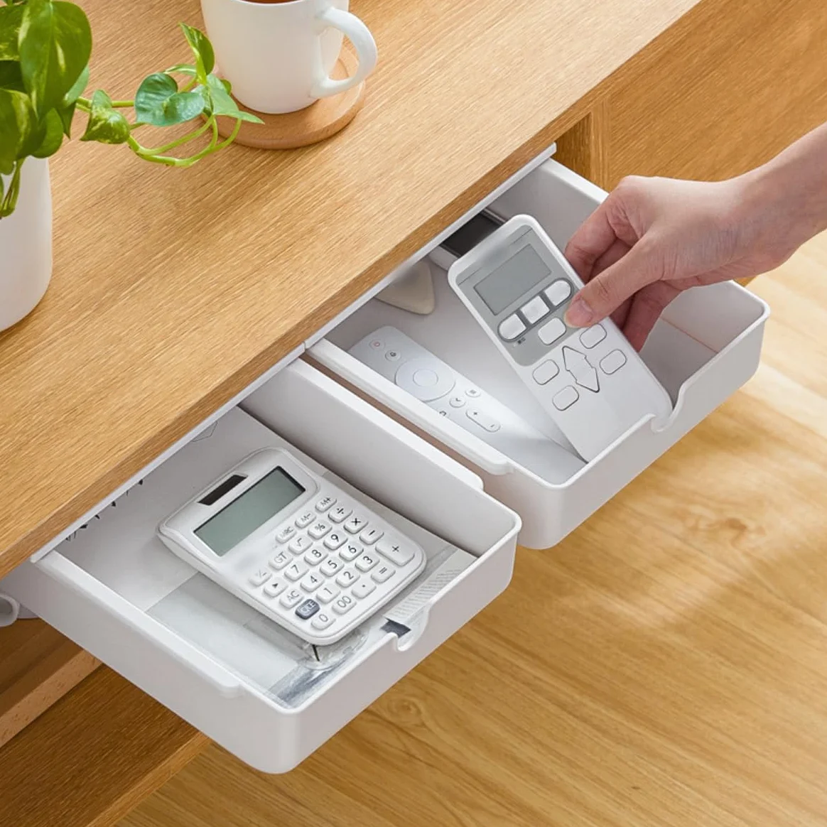 FRETONBA Cassetto Sotto Scrivania, Cassetto Medio Autoadesivo, Cassetto Organizer Cassetti Nascosto Adesivo Da Scrivania per Casa e Ufficio, Bianco