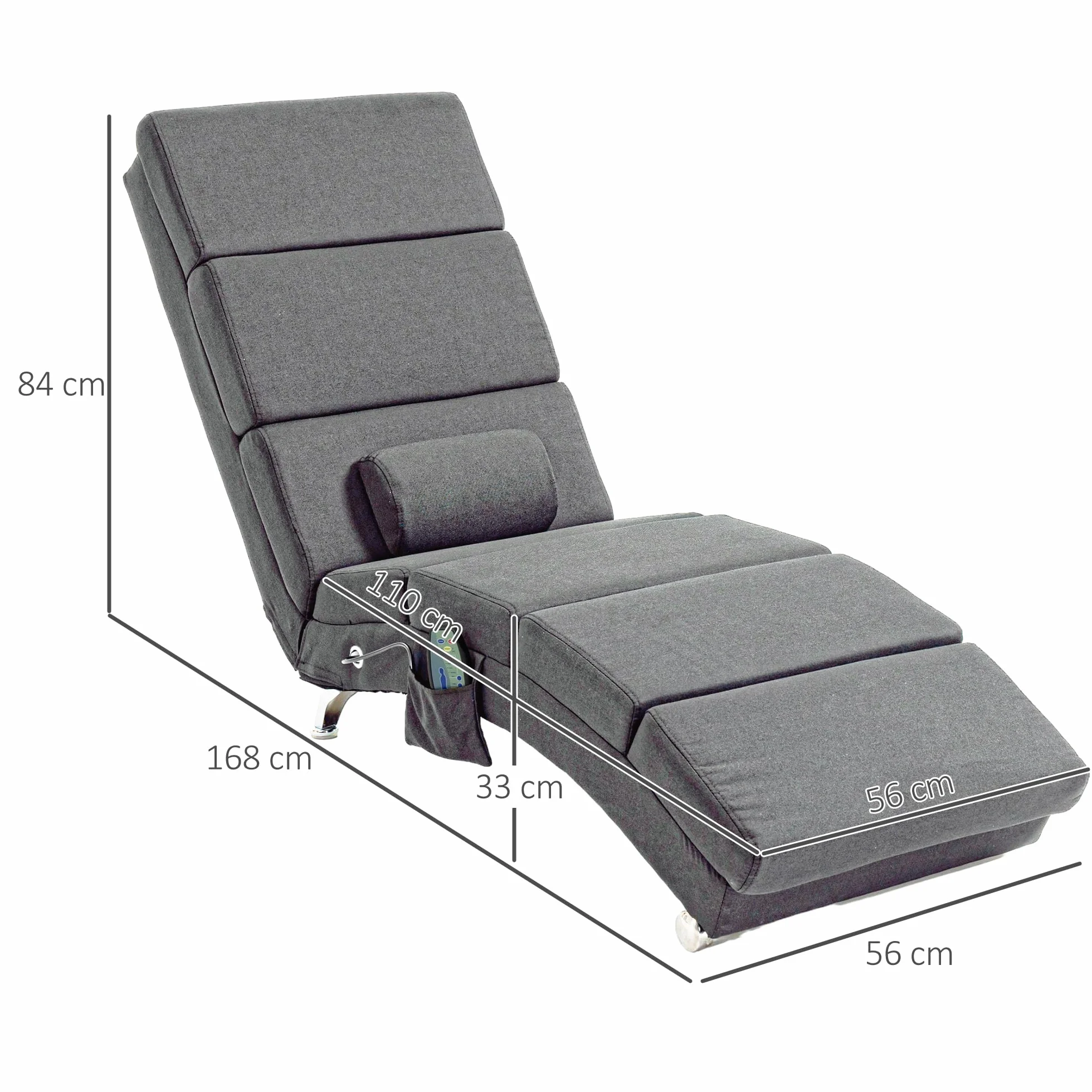 HOMCOM Poltrona Relax Massaggiante con 8 Punti Vibranti e Riscaldamento, 5 Modalità e 3 Timer, Chaise Longue Ergonomica in Tessuto Effetto Lino con Telecomando, Grigio