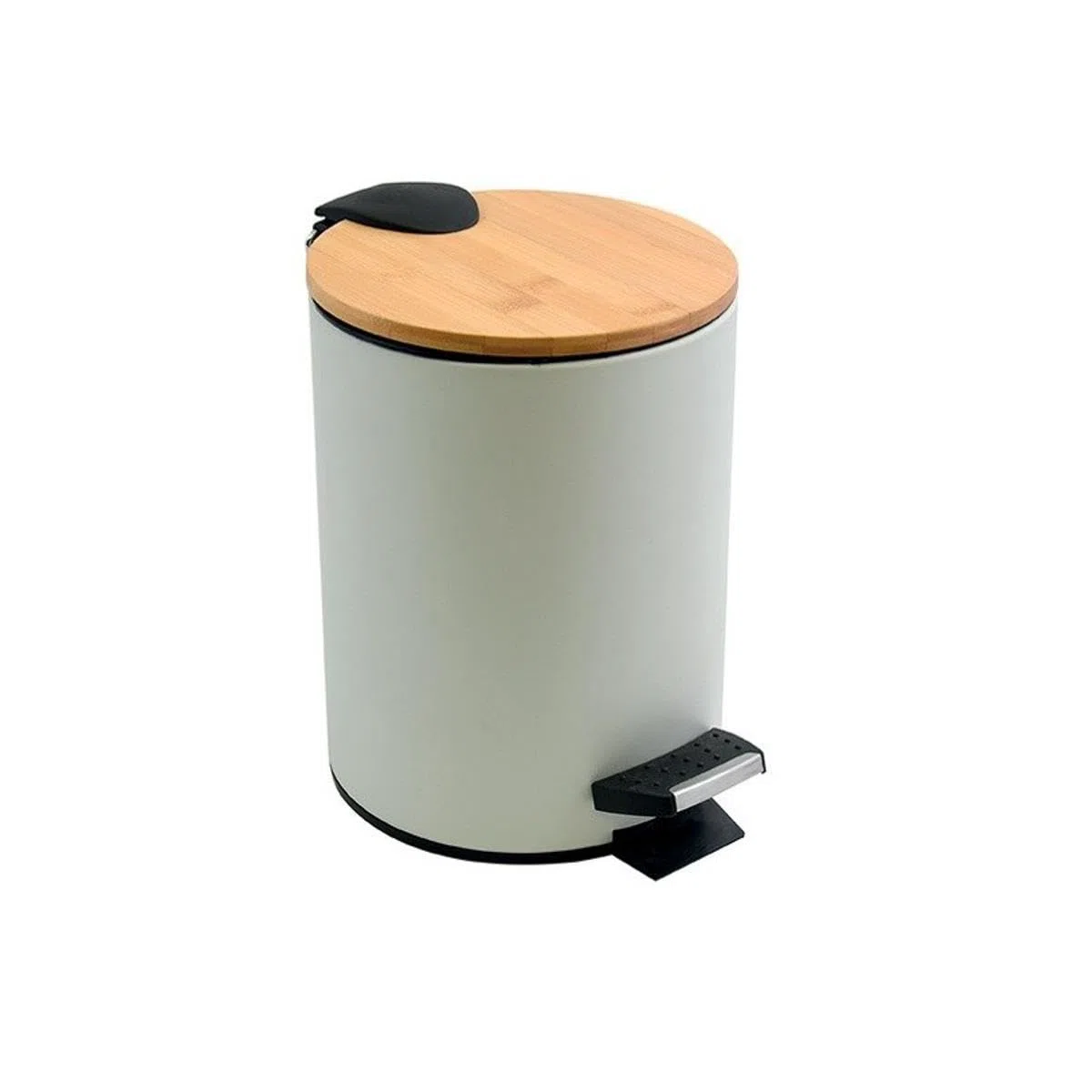 Spirella - Cestino a Pedale Modello Adonis - Acciaio e Bambù - Coperchio a Chiusura Silenziosa Slow Close - Rivestimento Anti-Tracce - Bianco Opaco - 3L