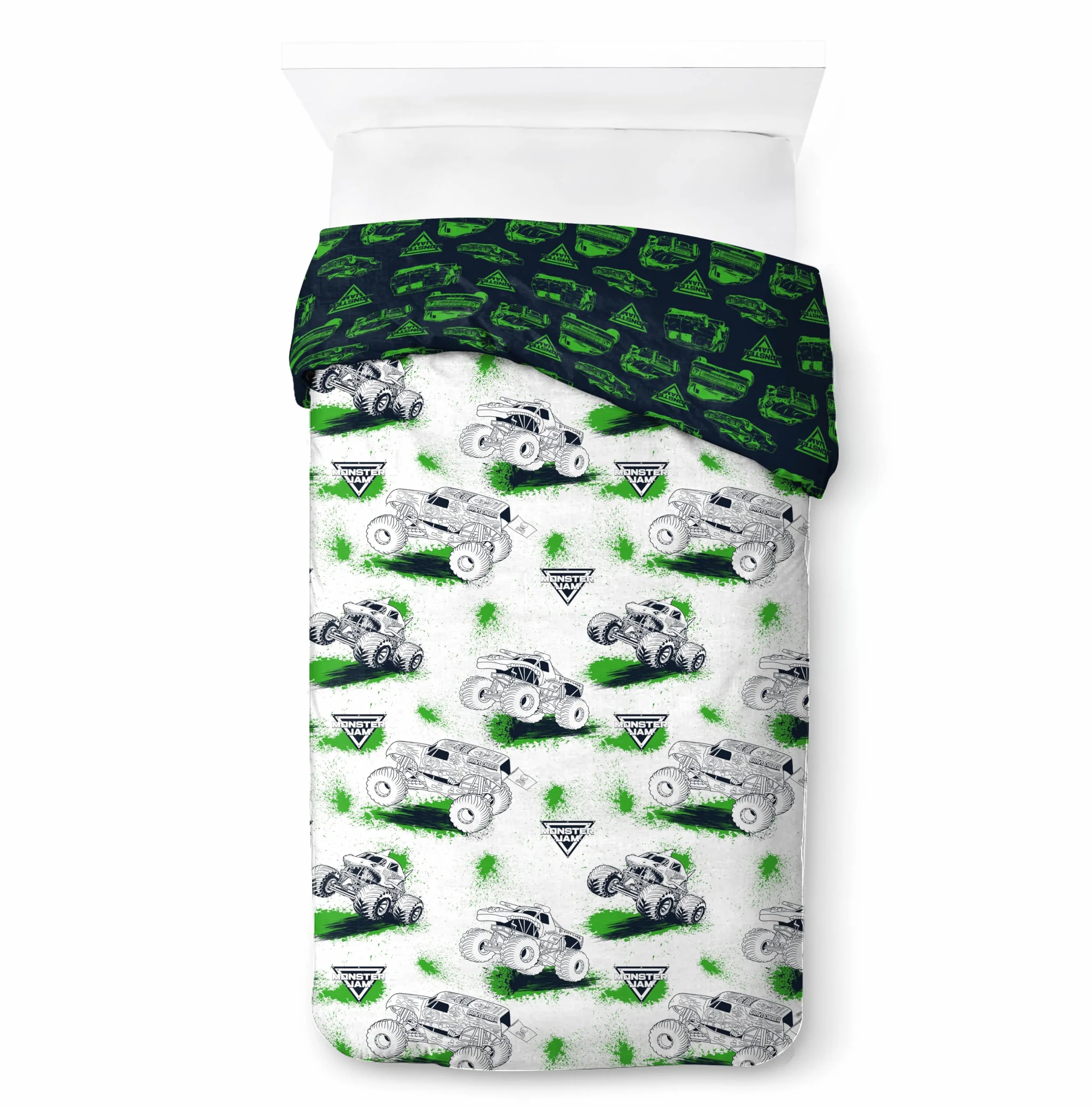 Jay Franco Kids Feld Monster Jam Set copripiumino – Biancheria da letto morbidissima con federa, SOLO COPERTA, piumone non incluso, bianco, 2 pezzi singolo