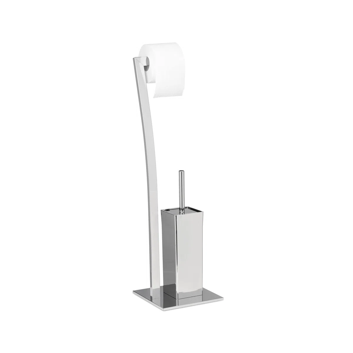 Relaxdays Set da Accessori per WC, Porta Scopino in Acciaio Inox, Piantana Portarotolo HLP 71 x 20 x 20 cm, Argentato