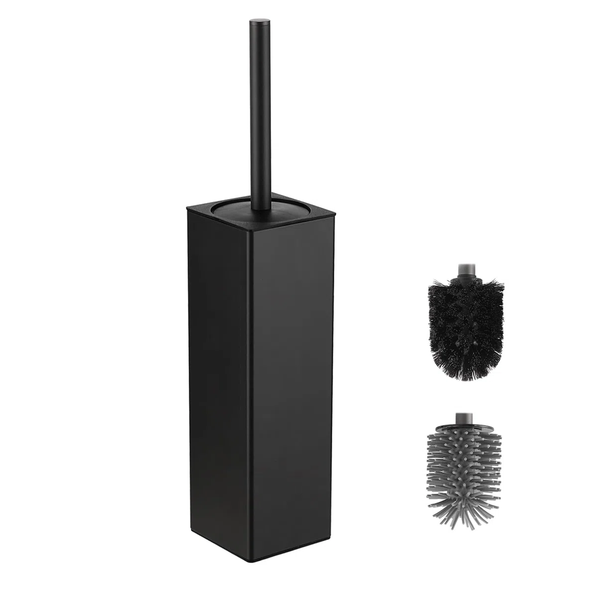 BGL Scopino e supporto per WC, porta scopino in silicone con 2 testine, spazzola quadrata in alluminio per la pulizia del bagno