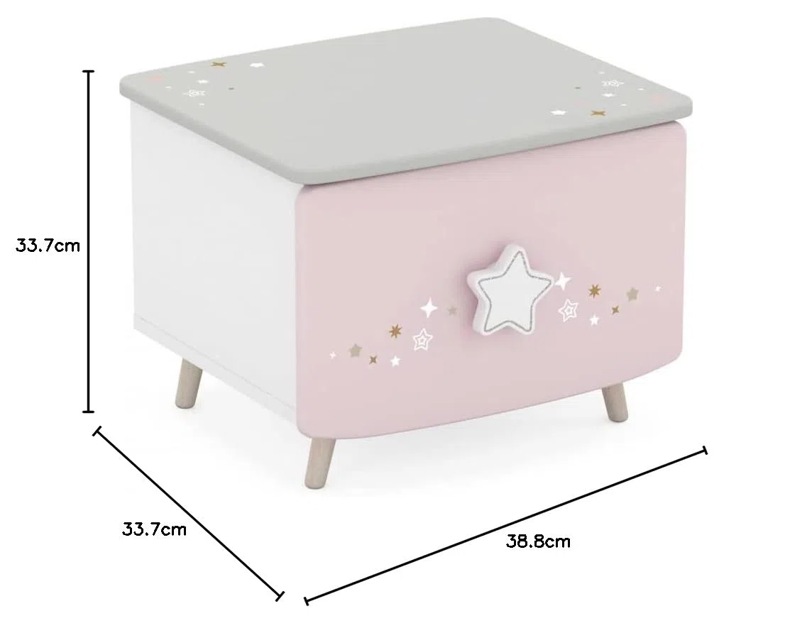 Befara Comodino per Bambini Rosa Grigio Cosmos, Bianco Opaco/Grigio/Rosa, Comodino per Bambini Rosa Grigio
