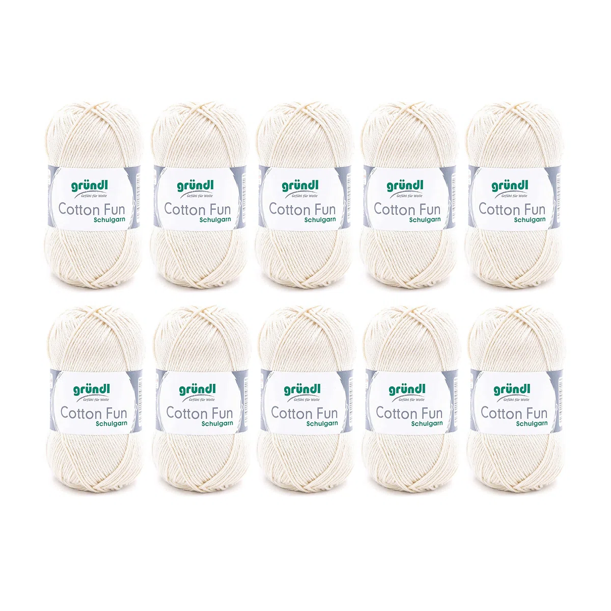 Filato per maglia/uncinetto Gründl Cotton Fun (lana per maglieria, set per uncinetto, morbido filato 100% cotone, certificato OEKO-TEX, 50 g/115 m, ferri: 3-4, 10 gomitoli da 50 g), Crema