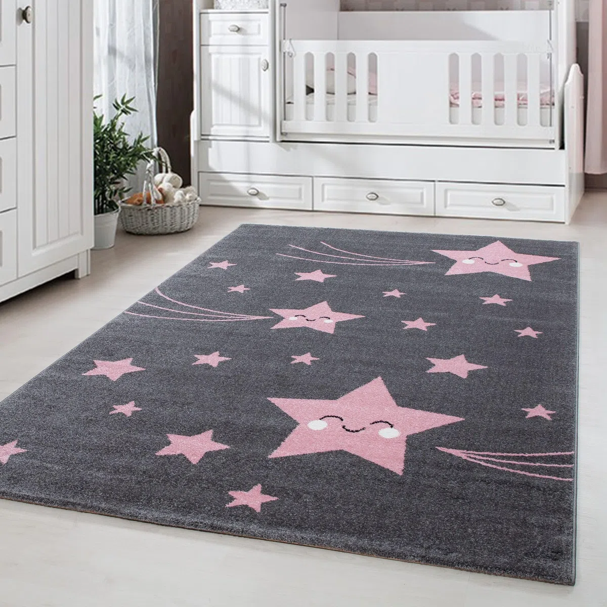 Carpetsale24 Tappeti per Bambini, Colore Rosa, Disegno a Stella, 112893, Tappeto Rettangolare, Tappeti Camera dei Bambini, 140 x 200 cm