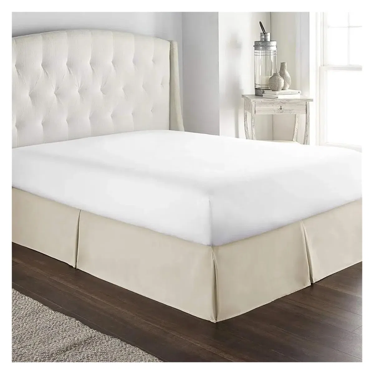 Gonna Letto Matrimoniale Gonna da Letto su Misura, Morbida e Confortevole, con Pieghe, in Tessuto Antipiega, Alta 15 Pollici(White,80x190x35 cm)