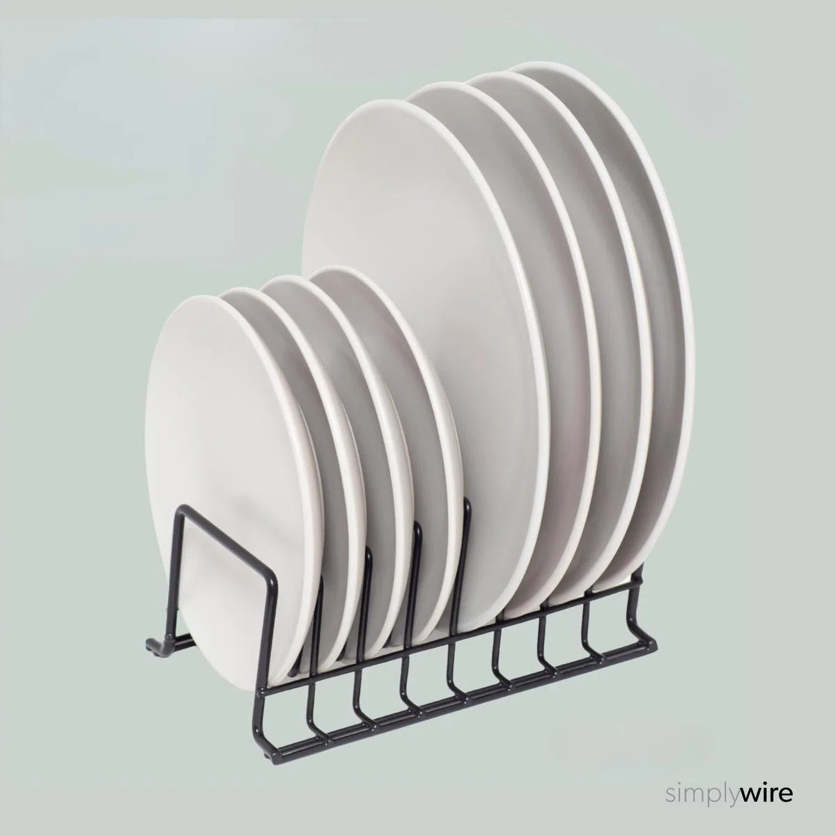 simplywire - Confezione da 2 - Rastrelliera per Piatti/Scolapiatti - Organizer per Credenze da Cucina - Acciaio Rivestito in Plastica Nera - Piccolo