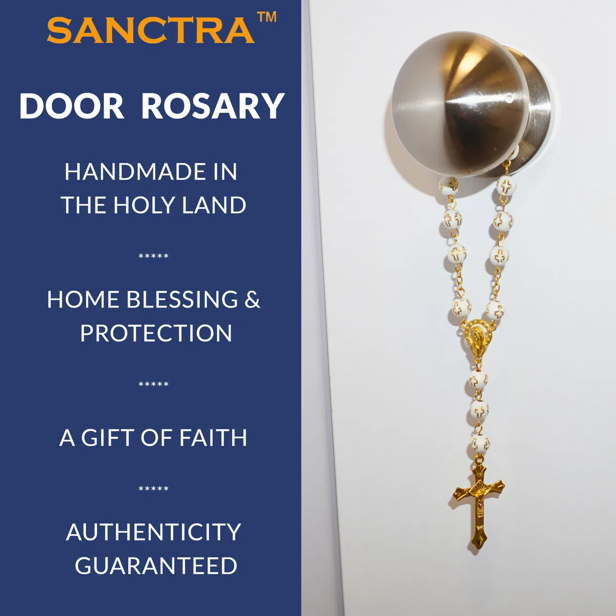 Rosario da appendere alla porta, fatto a mano e benedetto in Terra Santa, rosario con medaglia e crocifisso, sacchetto regalo e certificato di autenticità, croce da appendere alla porta