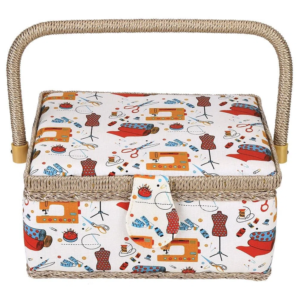 HERCHR Grande Cestino da Cucito, Scatola da Cucito in Tessuto Vintage Scatola portaoggetti per Kit da Cucito con Vassoio Rimovibile Tasca Interna per Accessori da Cucito(Arancia)