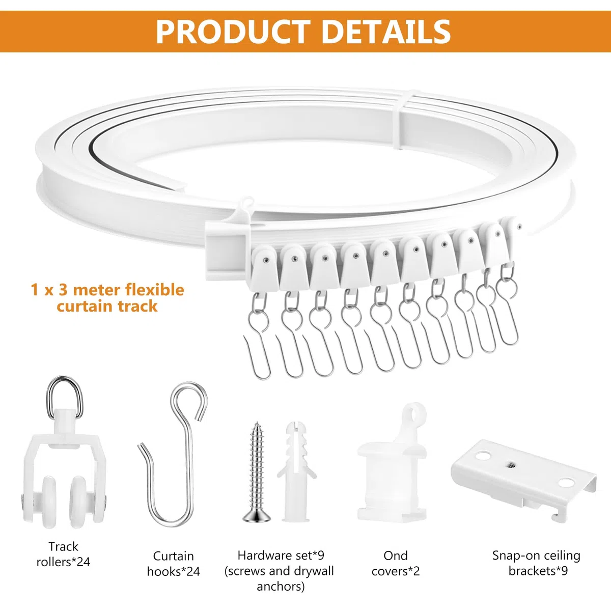 Flessibile Binario Tenda Soffitto Scorrevole, 3 Metri Binario per Tende a Soffitto Curvo Pieghevole per Tende da Doccia Divisorie Camper Finestre Camere da Letto(Bianco)