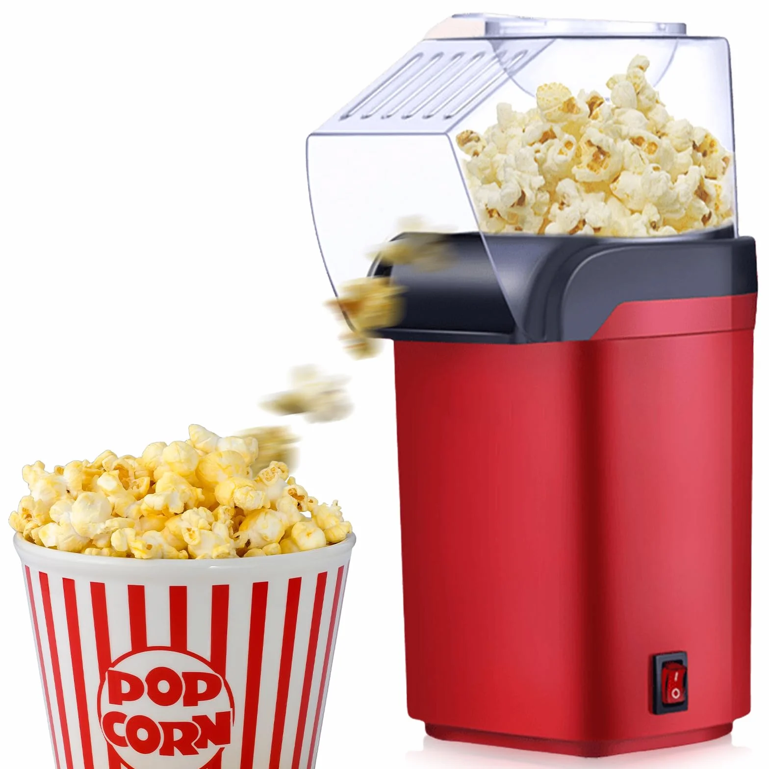 Macchina per popcorn ad aria calda, 1200 W, senza olio, senza grassi, senza BPA, veloce in 3 minuti, funzionamento con un tocco, compatta, design retrò, per casa, home theater, Natale, feste