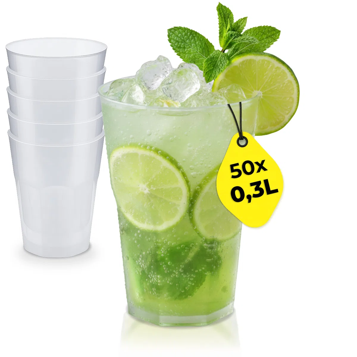 50 bicchieri da cocktail da 0,3 l, riutilizzabili, impilabili, lavabili in lavastoviglie, per cocktail e long drink, senza BPA con tacchino, Made in Germany