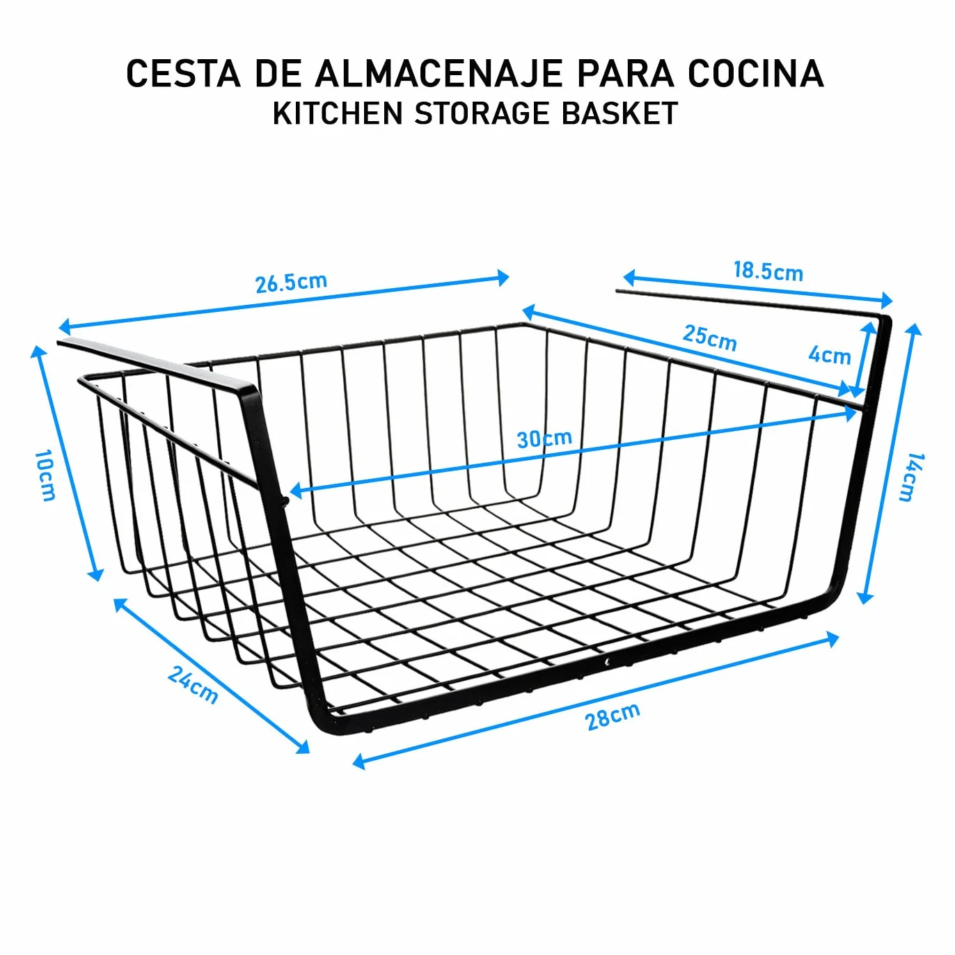 Confezione da 2 cestini portaoggetti da cucina sotto ripiano cestello in metallo per armadi da cucina 30 x 24,5 x 14 cm cestino appeso sotto mensola