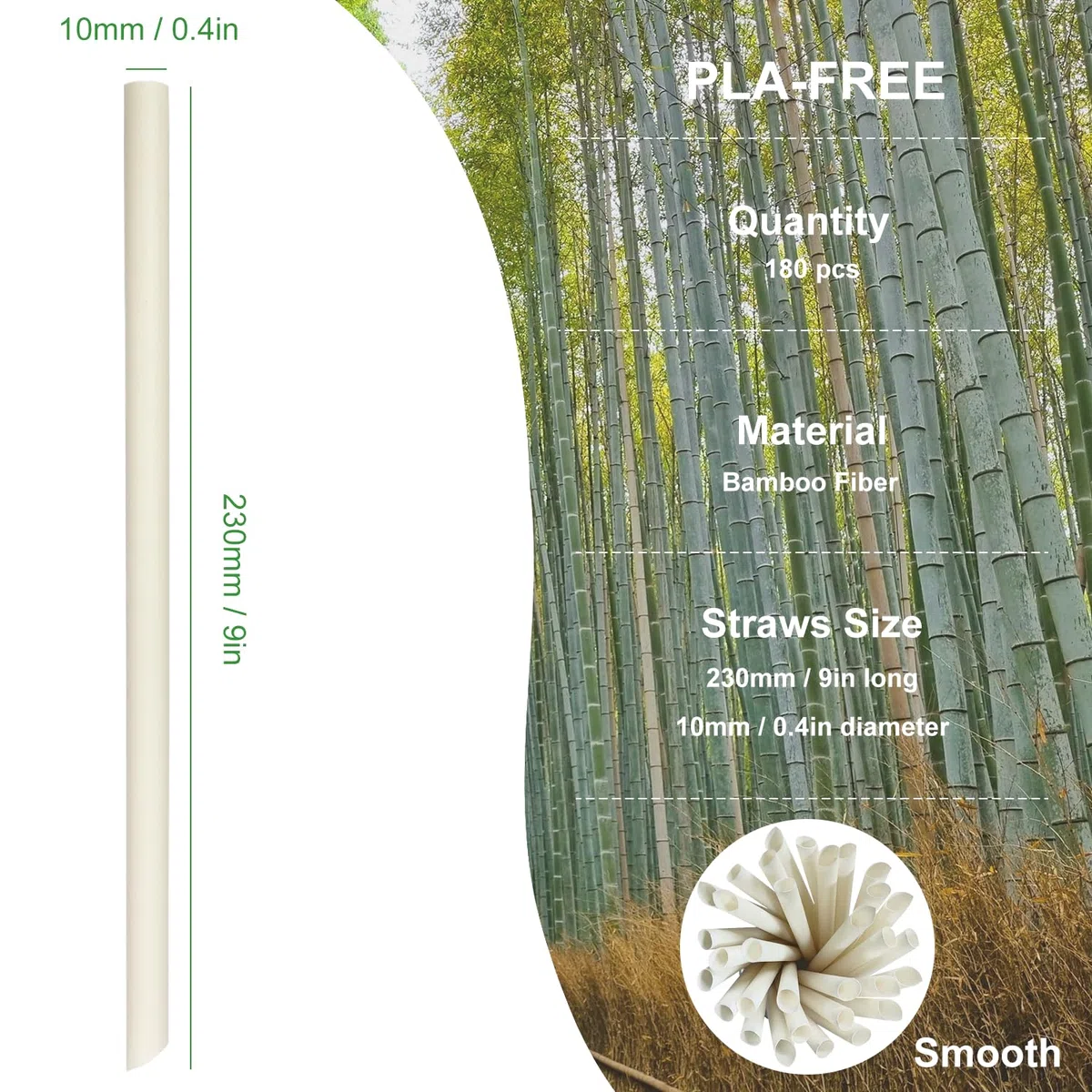 180 Pezzi Cannucce Bubble Tea in Fibra di Bambù, Spessore per Boba, Perle di Frutta, Frullati, Frappè, Jumbo, Tapioca, 10 mm Extra Larghezza Cannucce Usa e Getta
