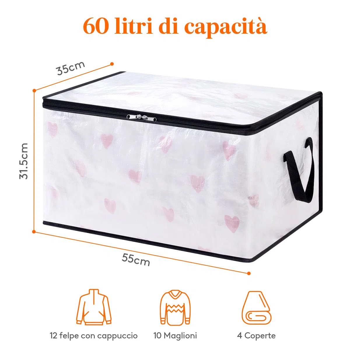 Lifewit 6 Pezzi Scatole per Armadio Trasparente 60L, Organizzatore Armadio Pieghevole con Manici, Scatole per Vestiti en PP, Scatoloni Trasloco, Organizer Armadio per Vestiti, Coperte, Piumoni