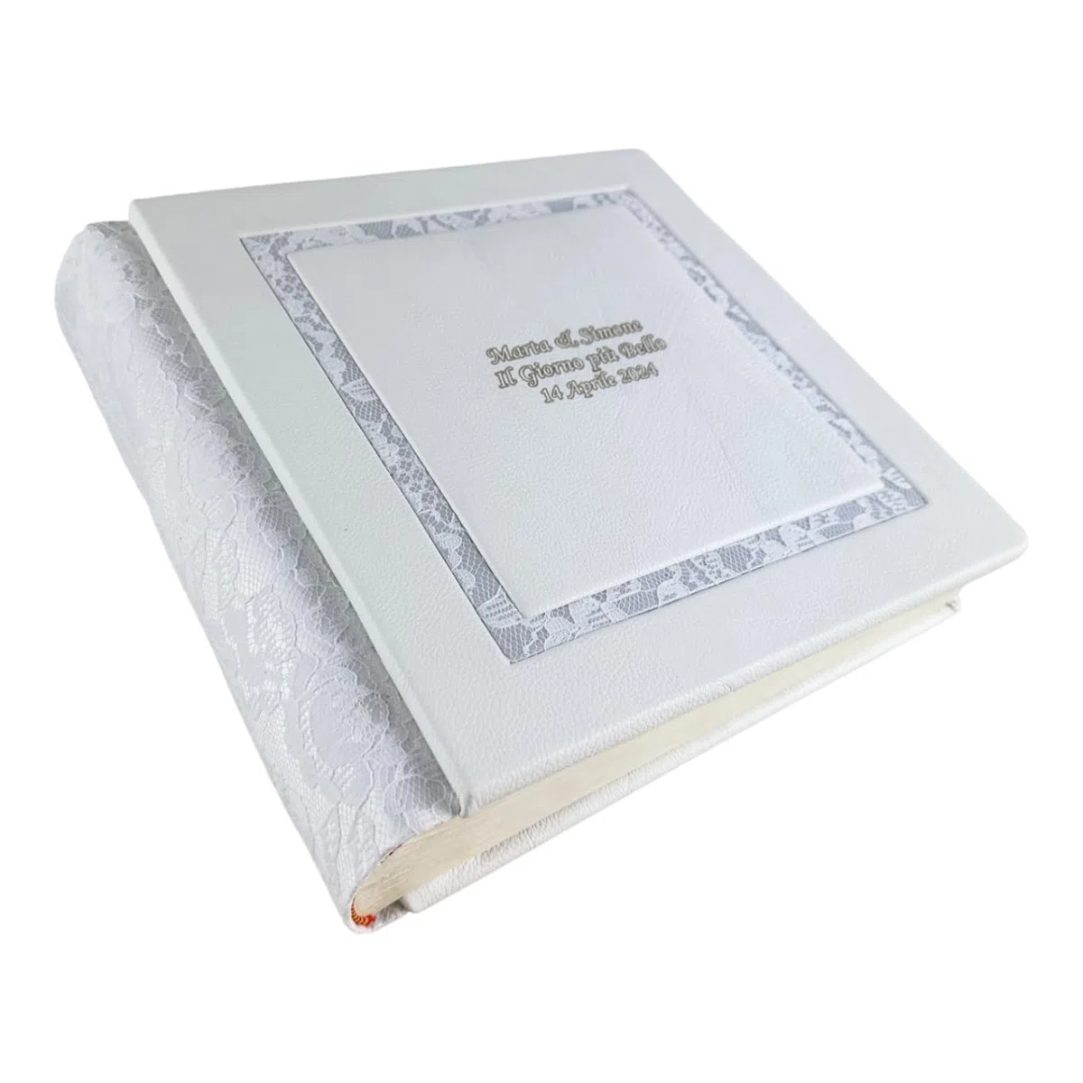 Album fotografico - Giove Double - produzione artigianale in similpelle, personalizzabile con incisione. classico con velina, Matrimonio, Compleanno, Regalo, Wedding, Anniversario (Bianco/Macramè)