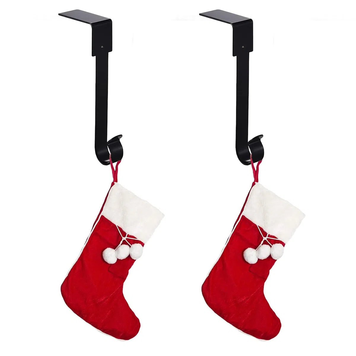 Runmeihe Confezione da 4 ganci per calze di Natale per camino, ganci in metallo per appendere calze di Natale, supporto per calze di Natale per decorazioni natalizie (nero)