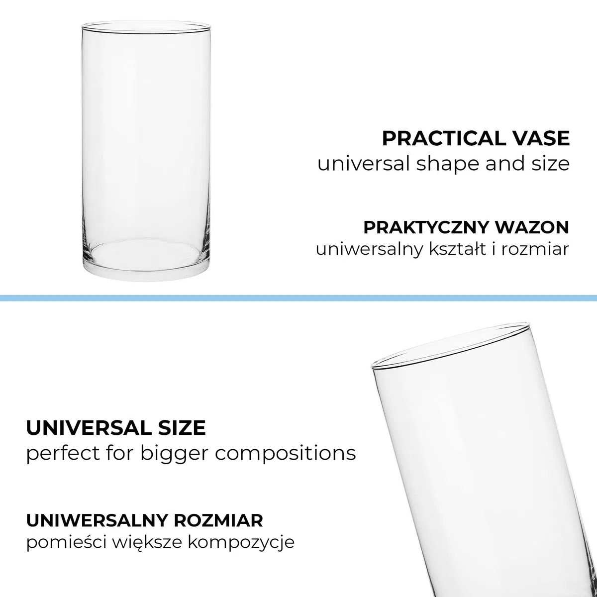 TREND FOR HOME Vaso da Terra Alto da Interno 29 cm Centrotavola Moderno Decorativo Cilindrico Allestimenti Matrimonio di Vetro Trasparente Rotondo, 4900 ml, Ø 15.8 cm, Magnolia