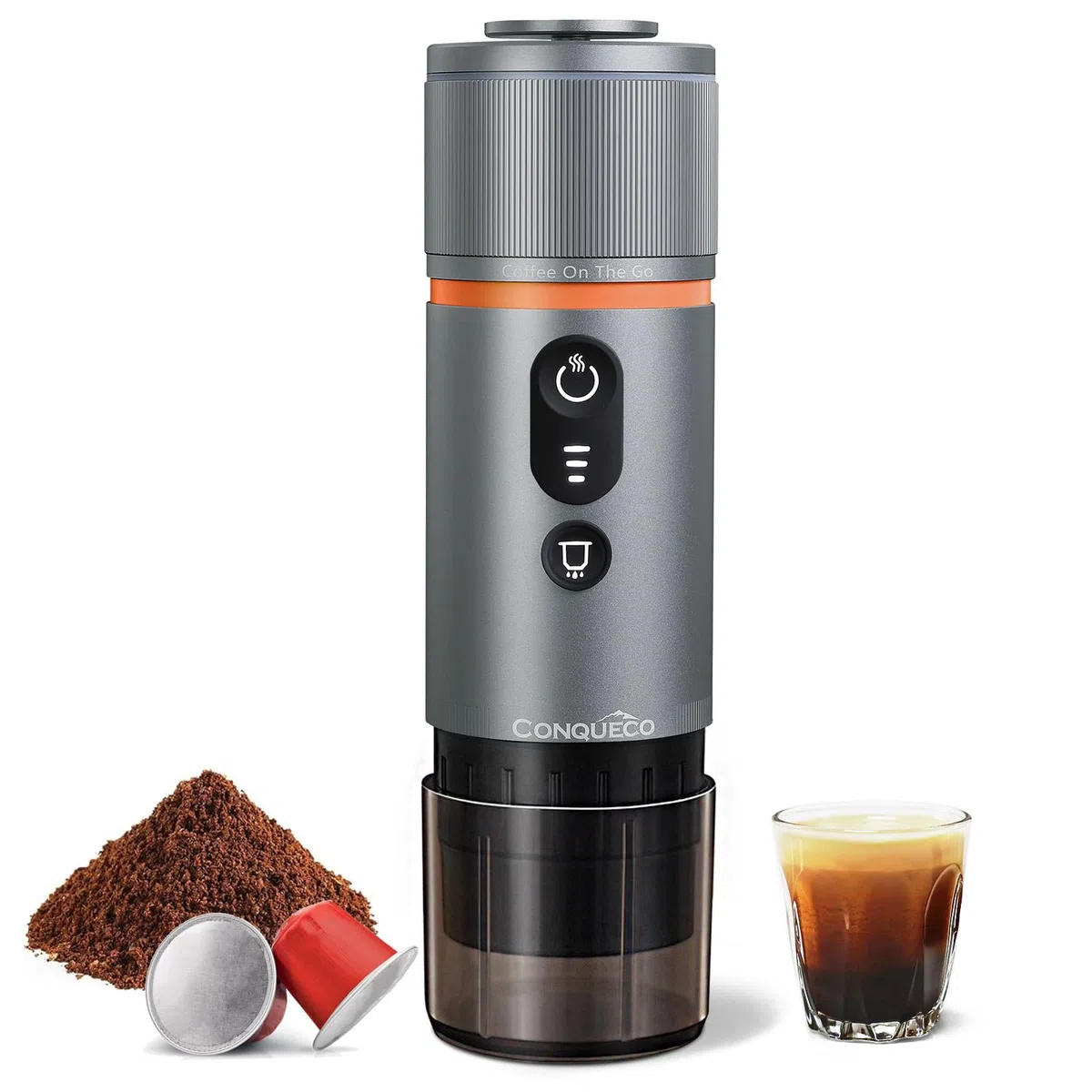 CONQUECO Macchina da Caffè Espresso Portatile - Caffettiera Elettrica da Viaggio con Batteria - per 12V Auto e Camion e Campeggio - Compatibile con la Capsula Nespresso e la Capsula L'or