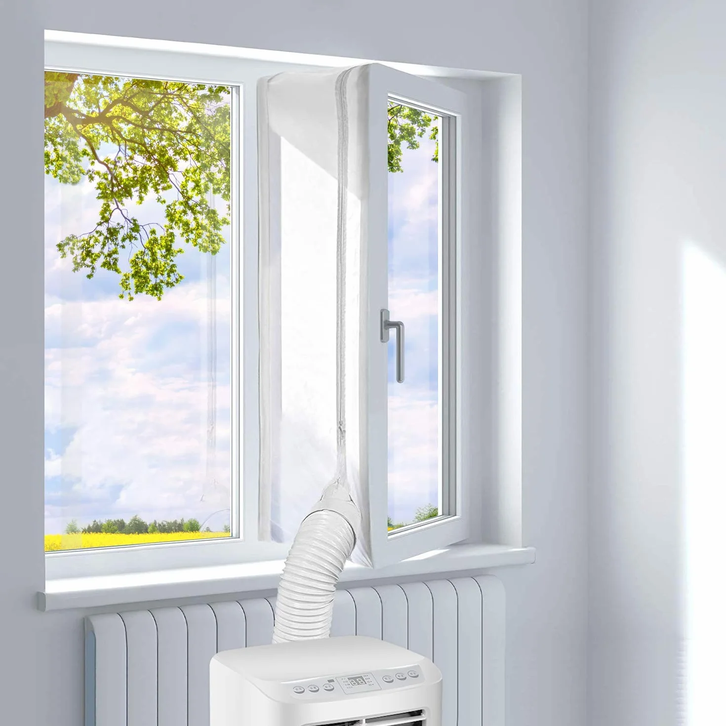 300CM Guarnizione Universale per Finestre per Condizionatore Portatile, Asciugatrice – Facile da Montare – Con zip, Chiusura a Strappo, Blocca Aria Calda (3M)